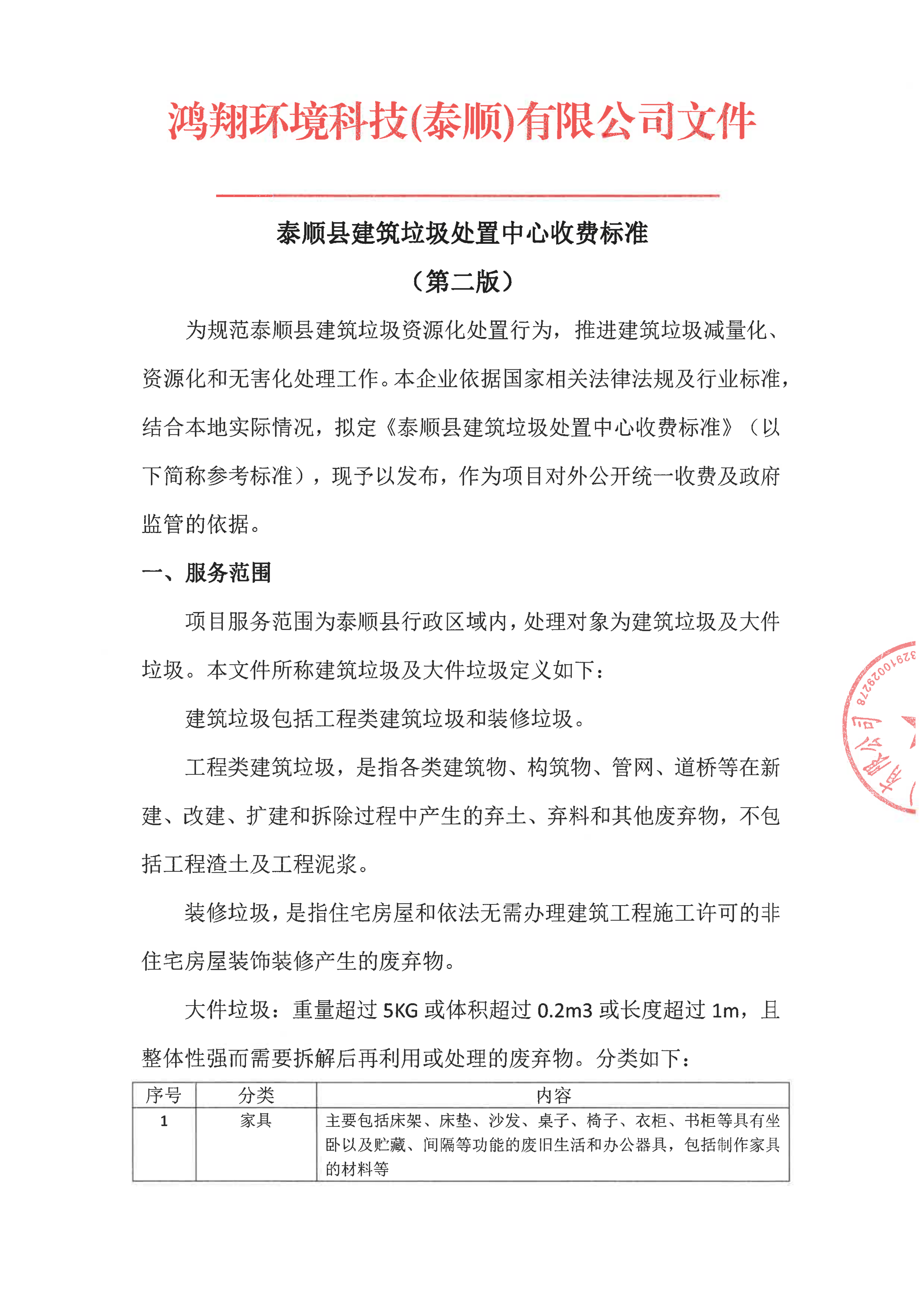 泰顺县建筑垃圾处置中心收费标准第二版 - 第一页