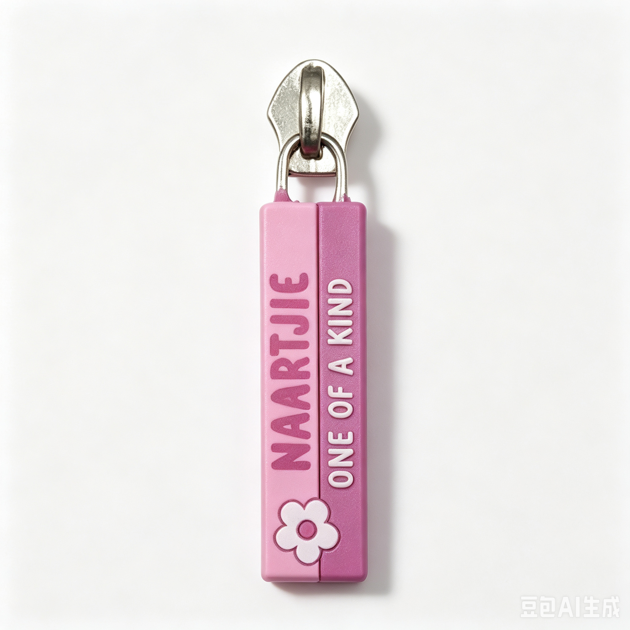Pink flower zipper pull