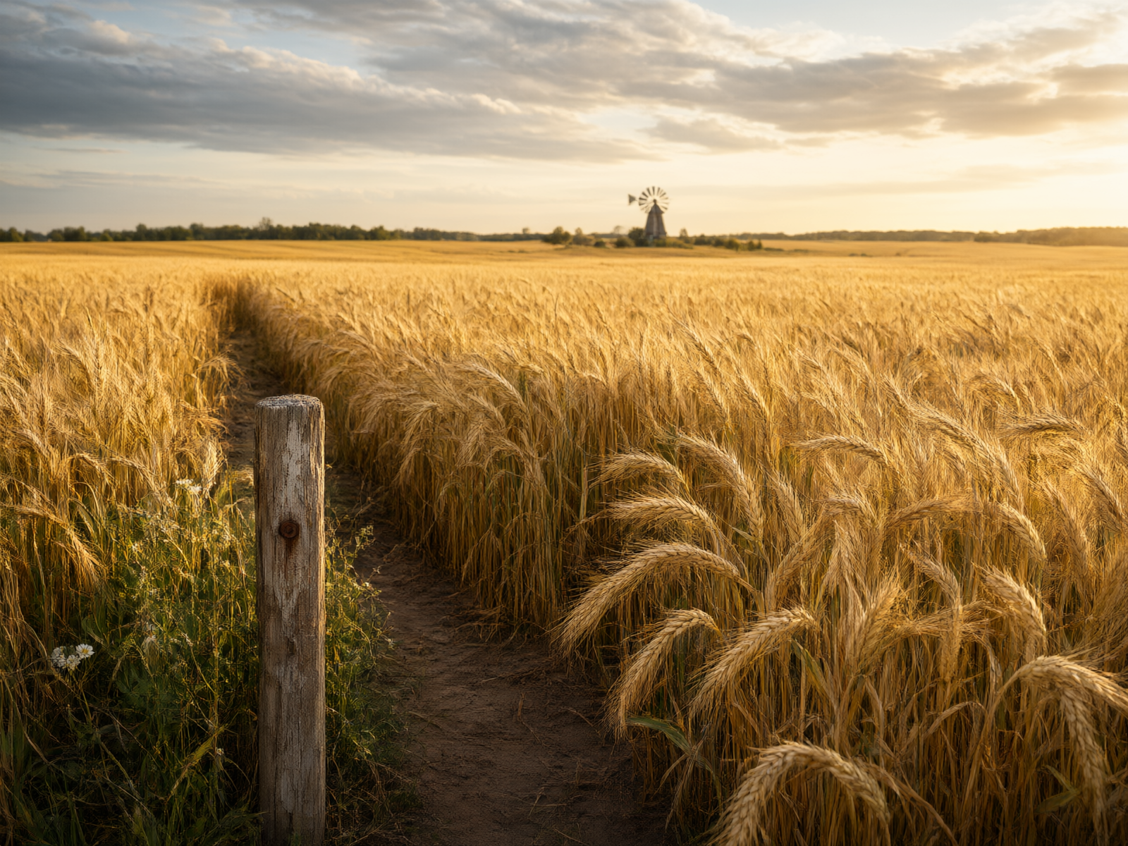 Golden wheat fields swaying in the wind