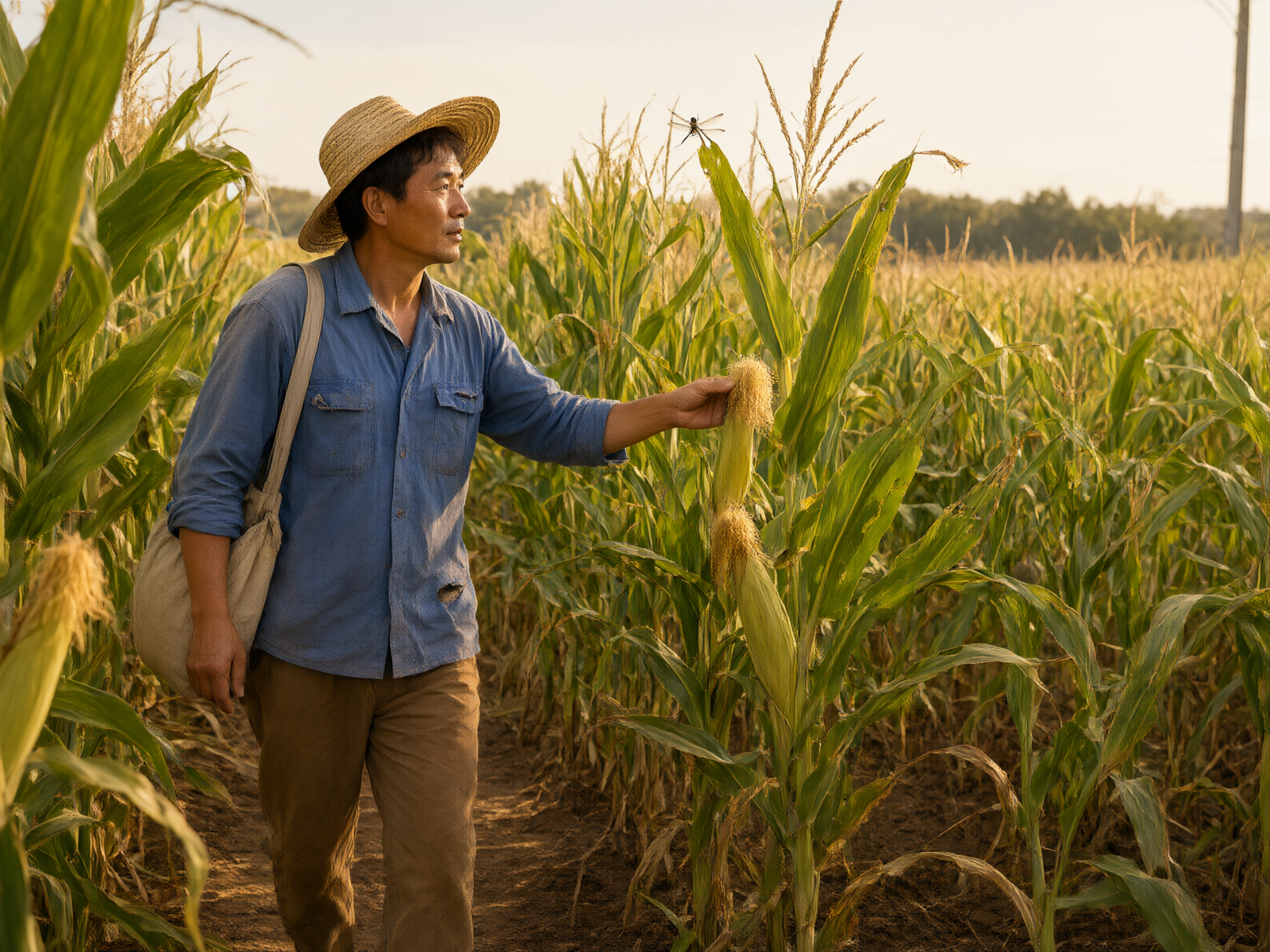 Farmer inspecting corn in the field