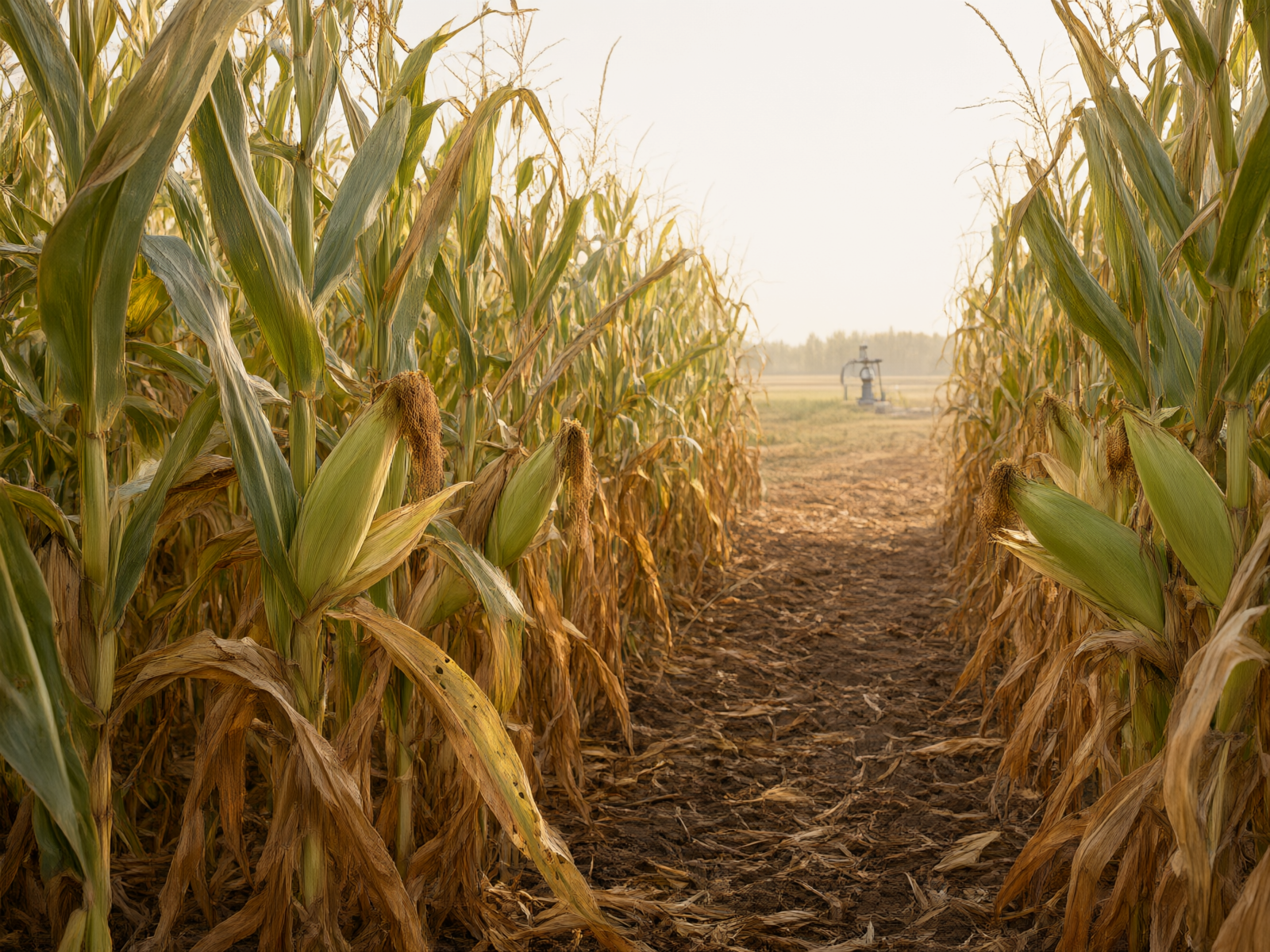 Mature cornfields of the Southern Hebei Plain, with rows stretching into the distance.
