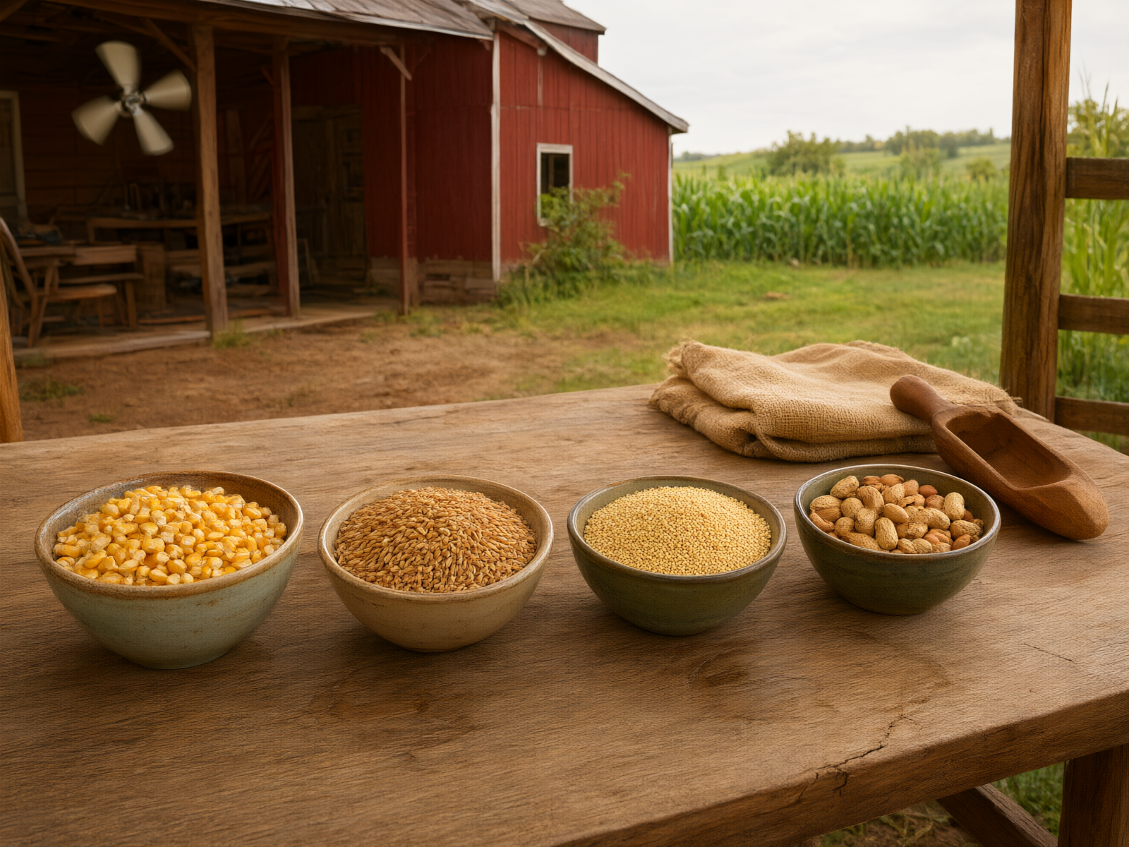 Comparison of four crop seeds: corn, wheat, millet, and peanuts