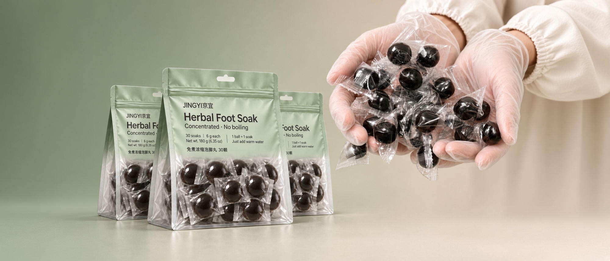 JINGYI herbal foot soak ball 30-piece stand-up pouch with scattered individually wrapped balls