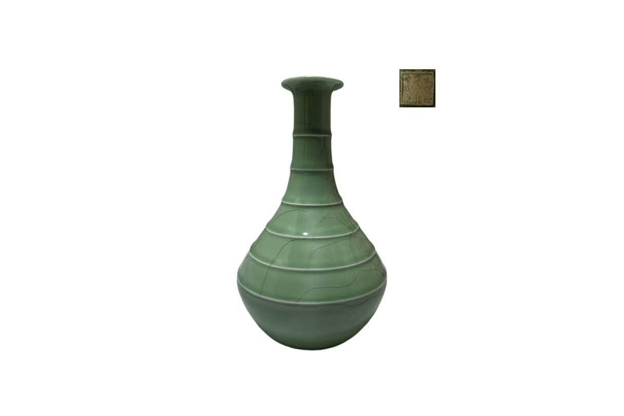 Song Ru Kiln Pink-Green Glazed String-Motivated Garlic-Head Vase