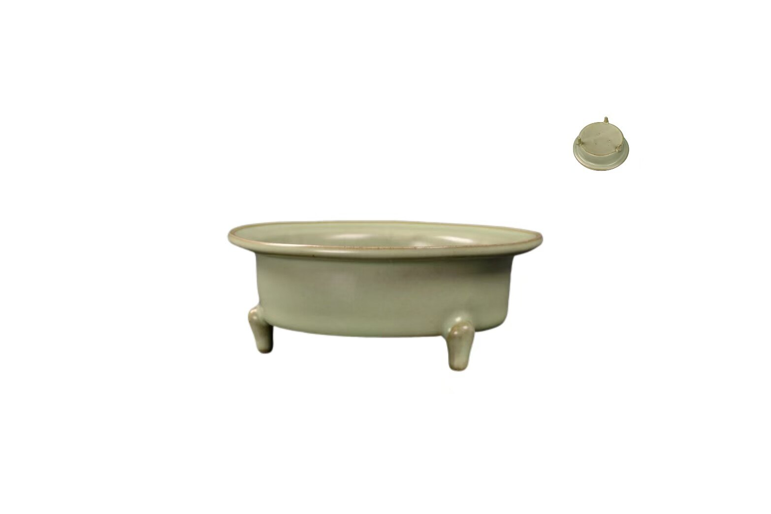 Song Ru Kiln Pink-Green Glazed Three-Footed Everted-Rim Wash