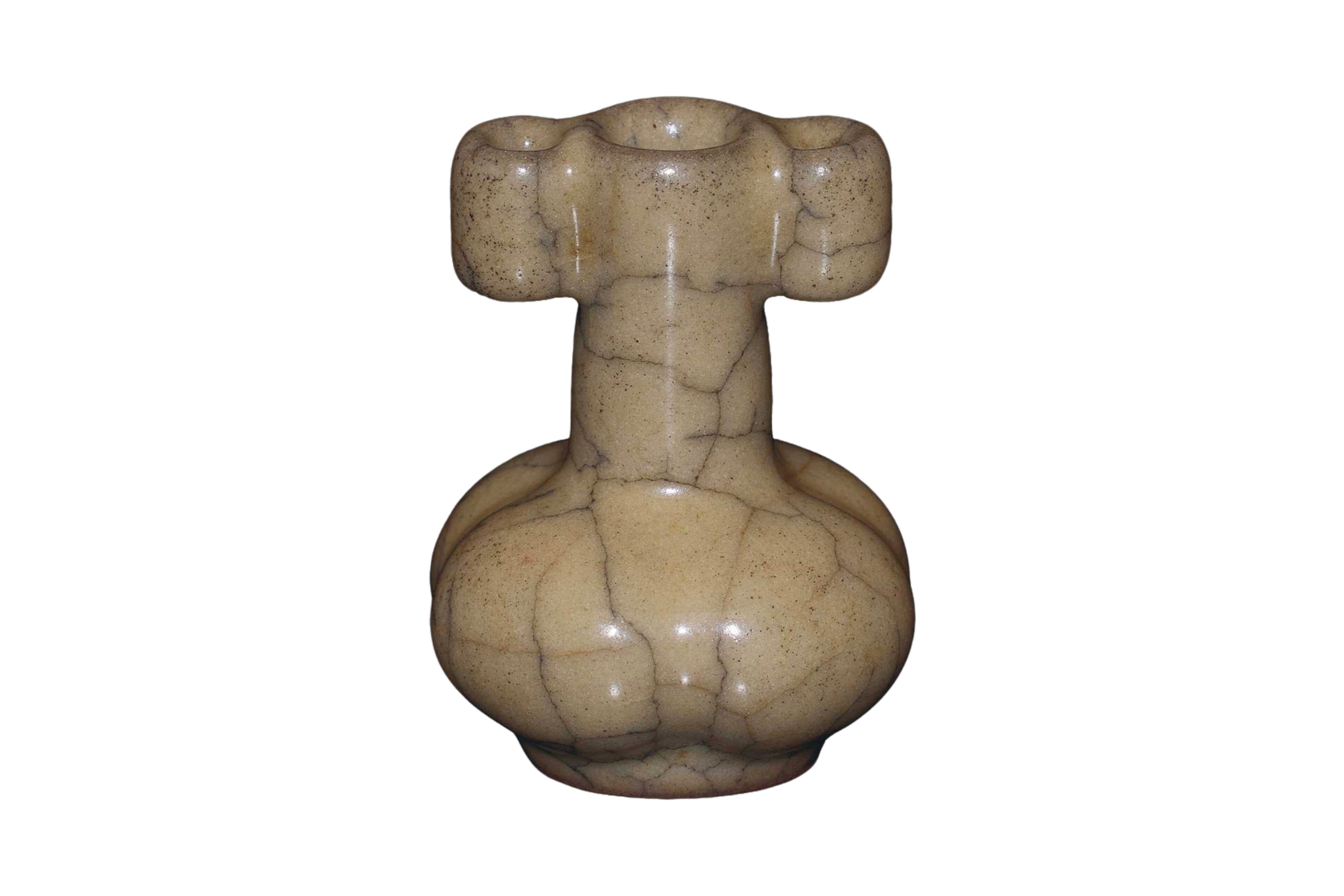 Song Dynasty Ge Ware Ribbed Bottle with Tubular Handles