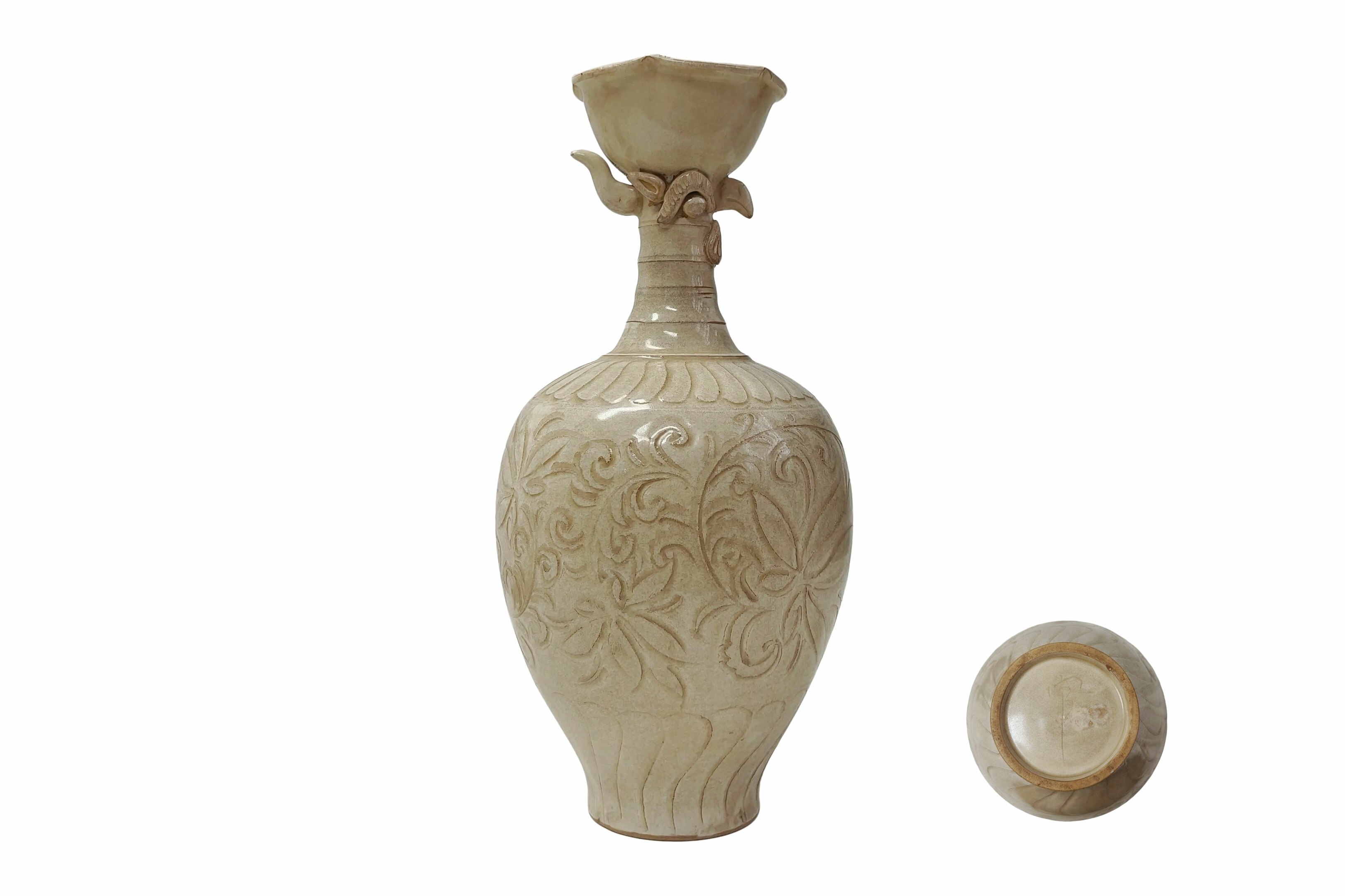Northern Song Ding Ware White Glazed Phoenix-Head Carved Mouth Bottle