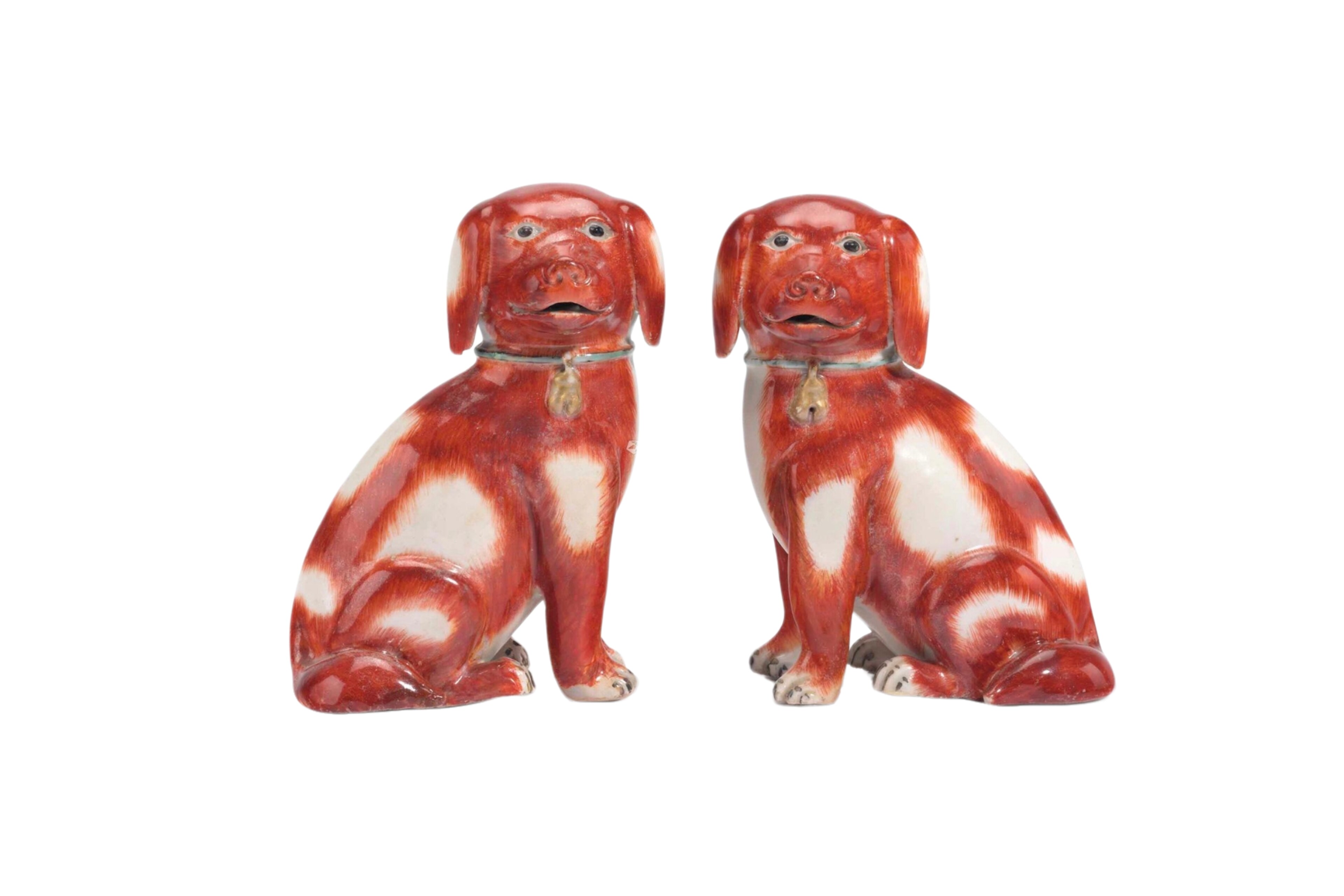 Qianlong Period Red Glazed Foo Dog Pair (Export Porcelain)