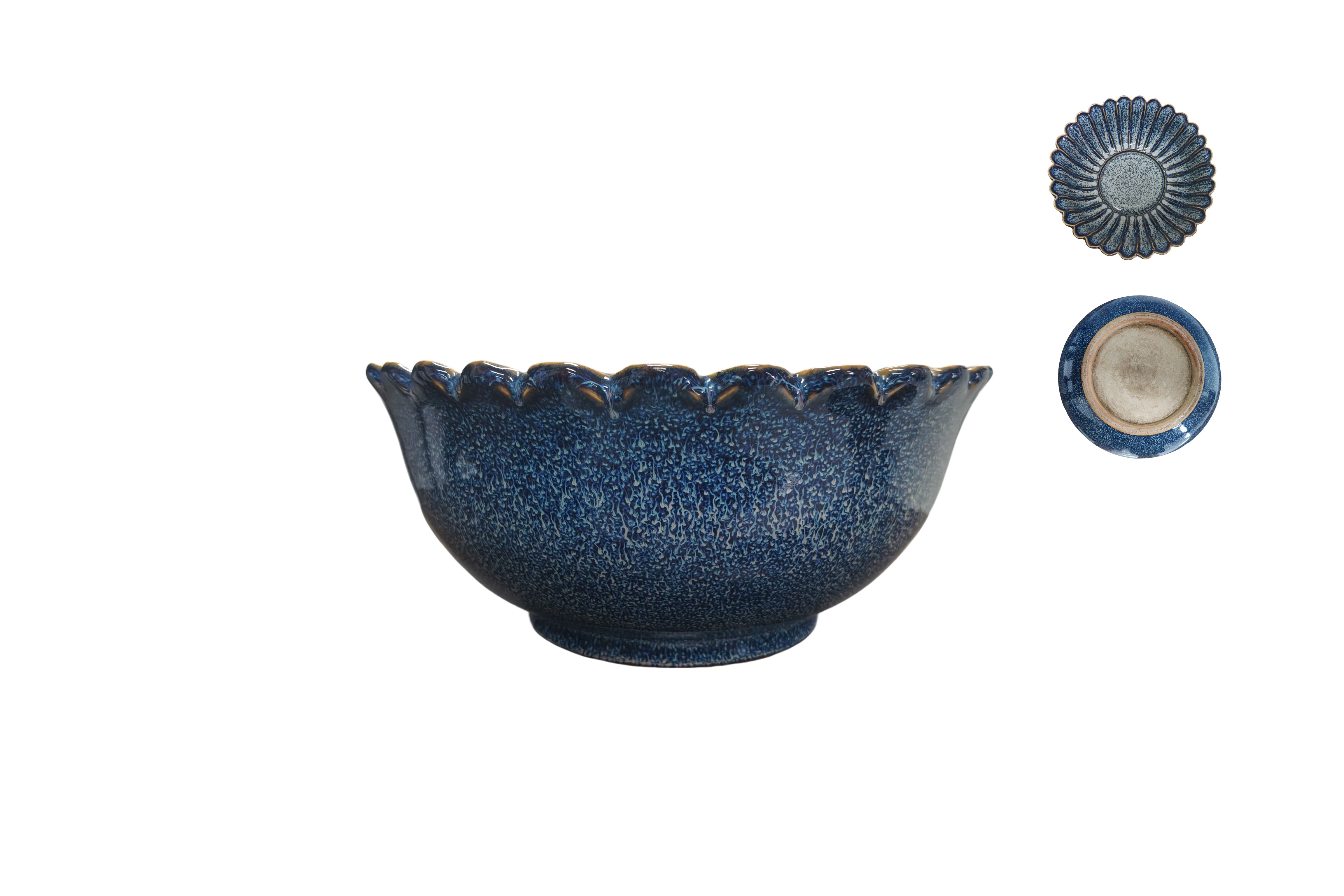 Qing Dynasty Lapis Lazuli Blue Glazed Chrysanthemum-Shaped Rim Bowl