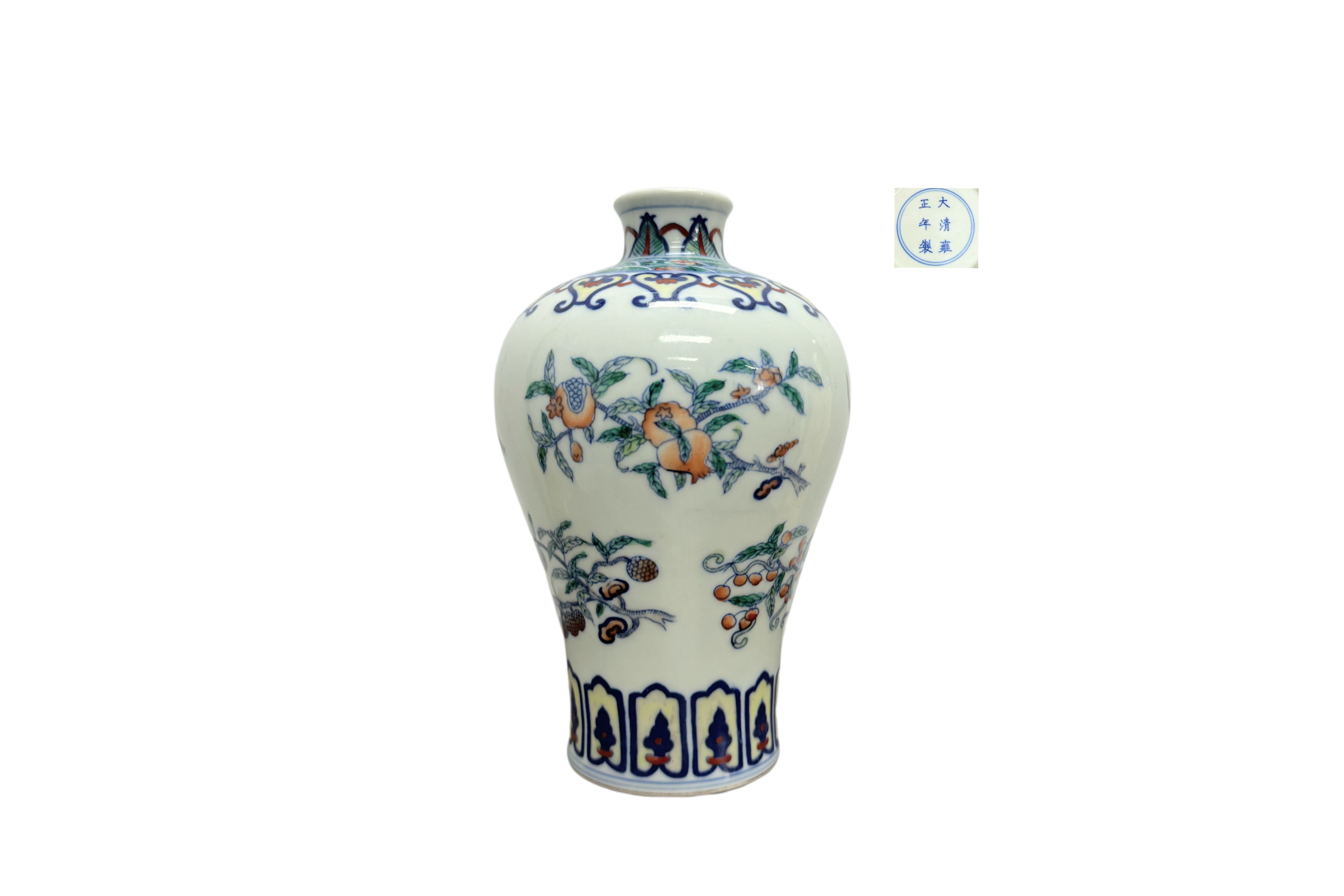 Qing Yongzheng Period Doucai Vase with "Three Abundances" Decoration