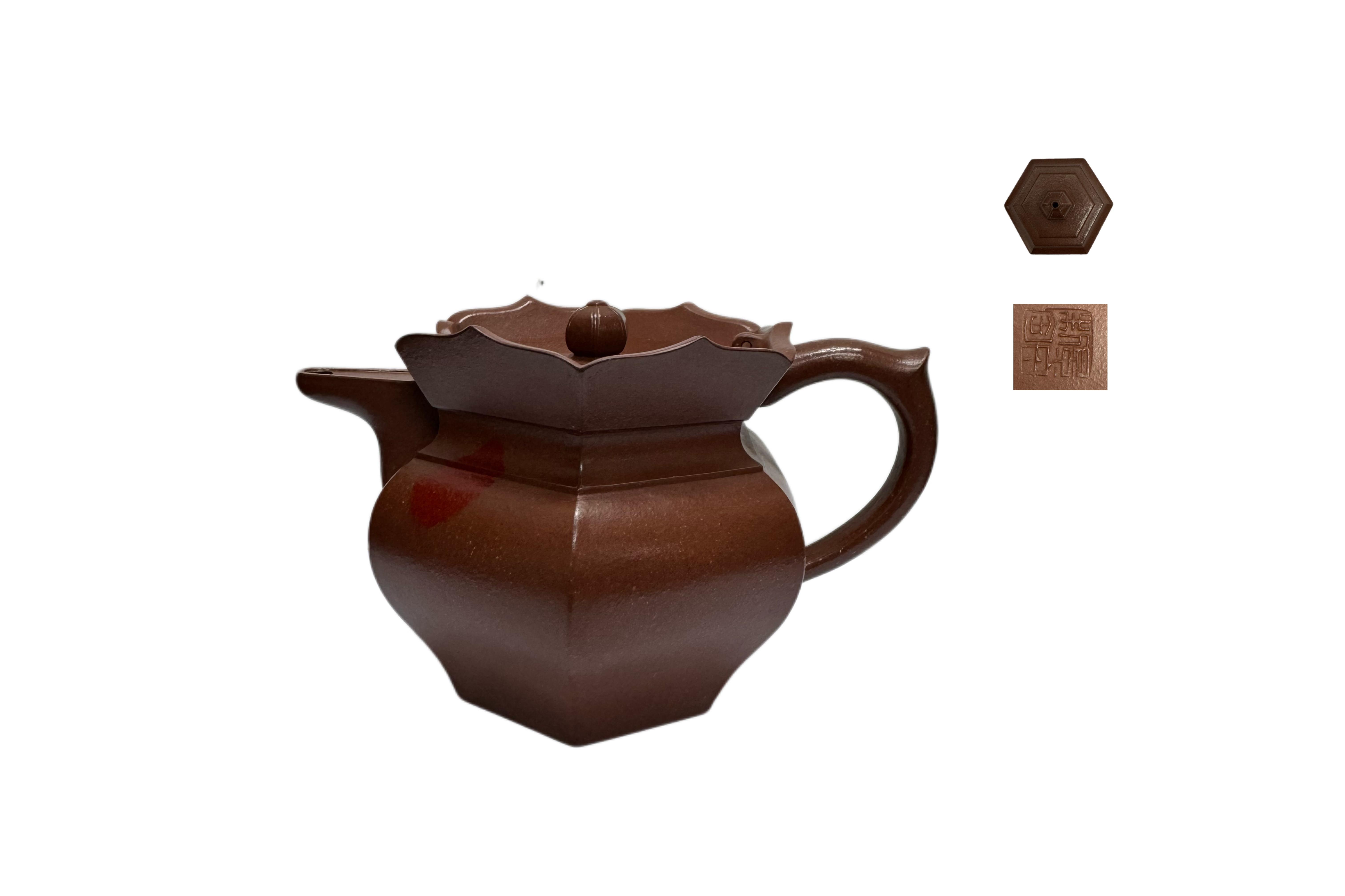 Gu Jingzhou Monk's Hat Six-Sided Purple Clay Teapot