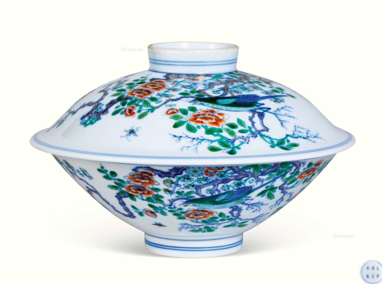 Qianlong Period Doucai Bowl with Magpies on Plum Blossom Design