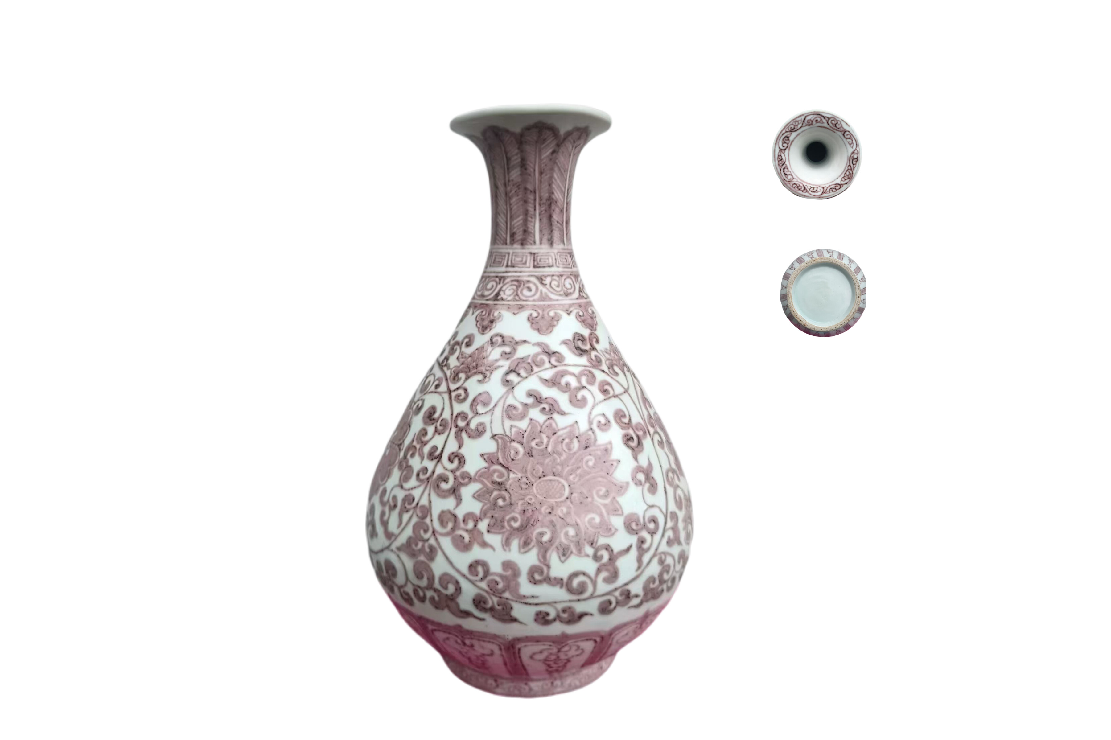 Ming Hongwu Ru-colored Underglaze Red Scroll and Peony-pattern Yuhu Chun Vase