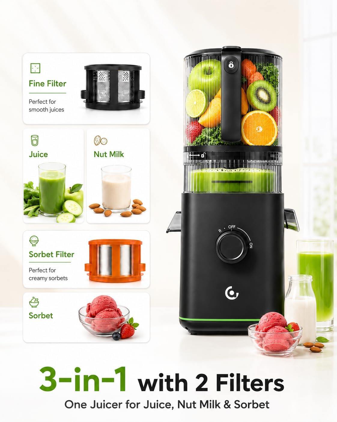 AMZCHEF 1919 Cold Press Juicer 2