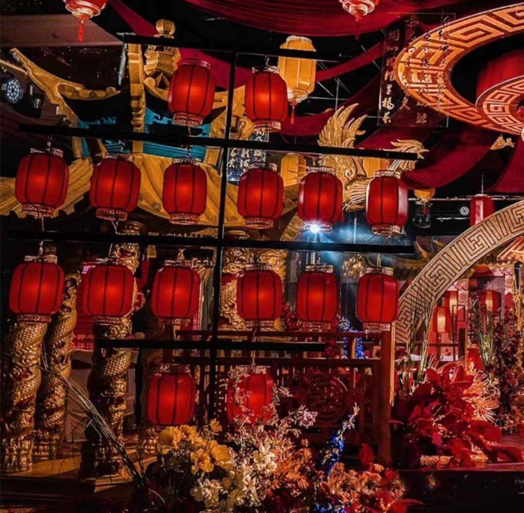 新款中式汉唐大型背景灯笼屏风