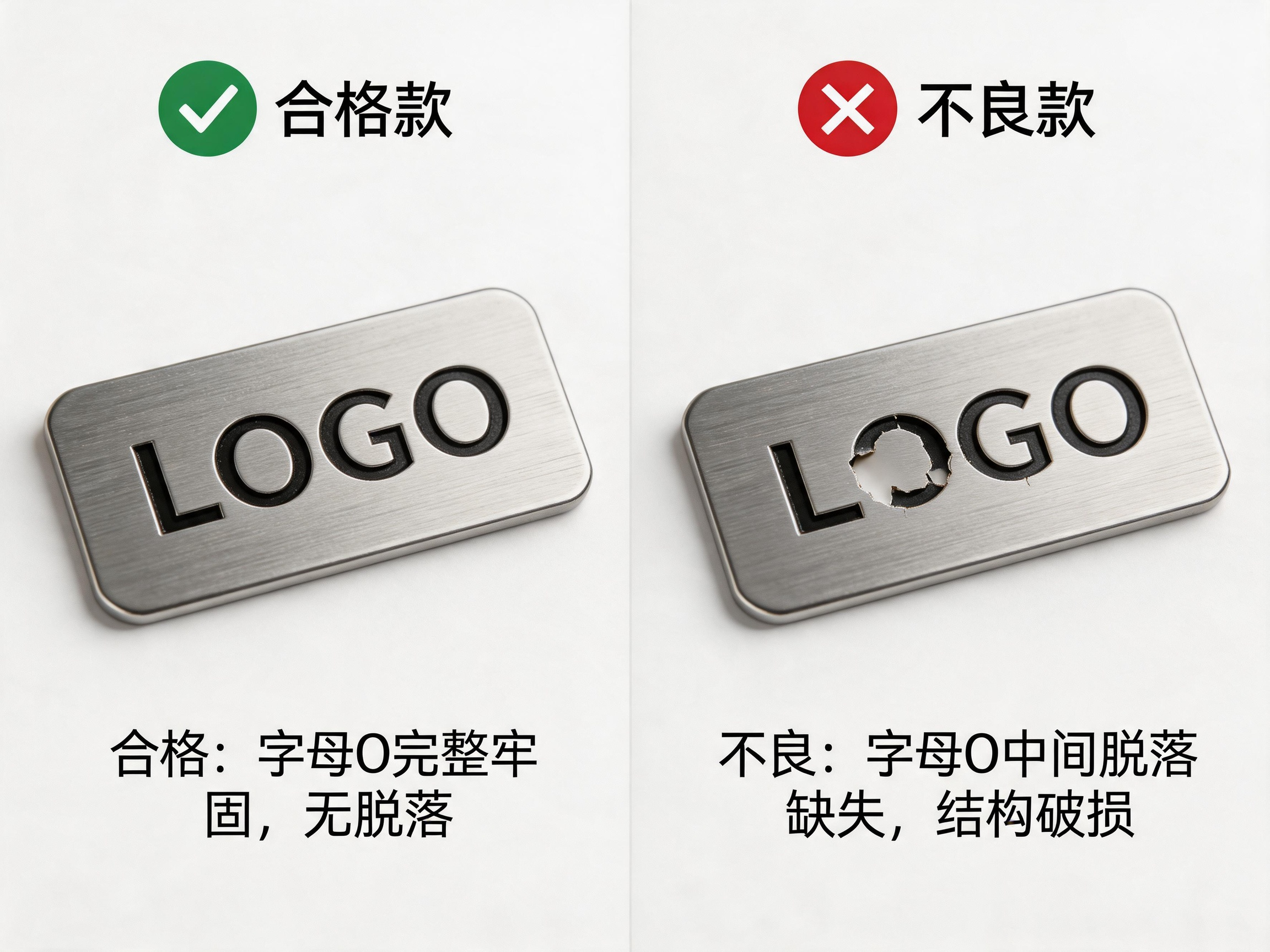 金属标牌字母 O 中间脱落