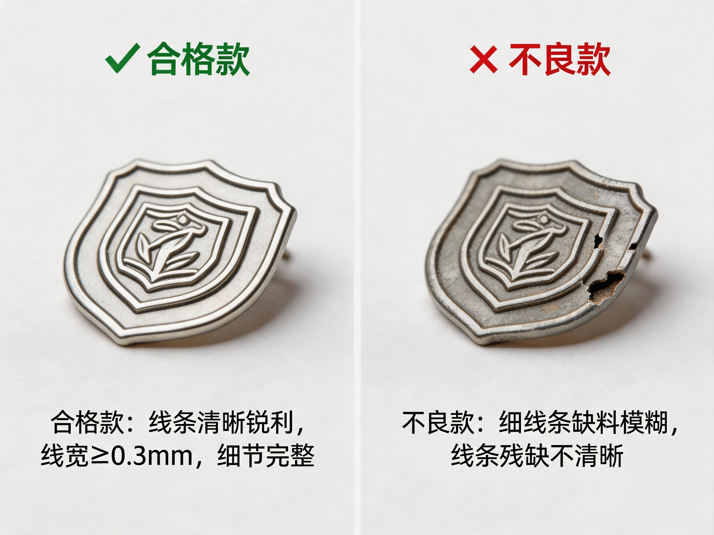 徽章线条 0.2mm → 模具无法加工