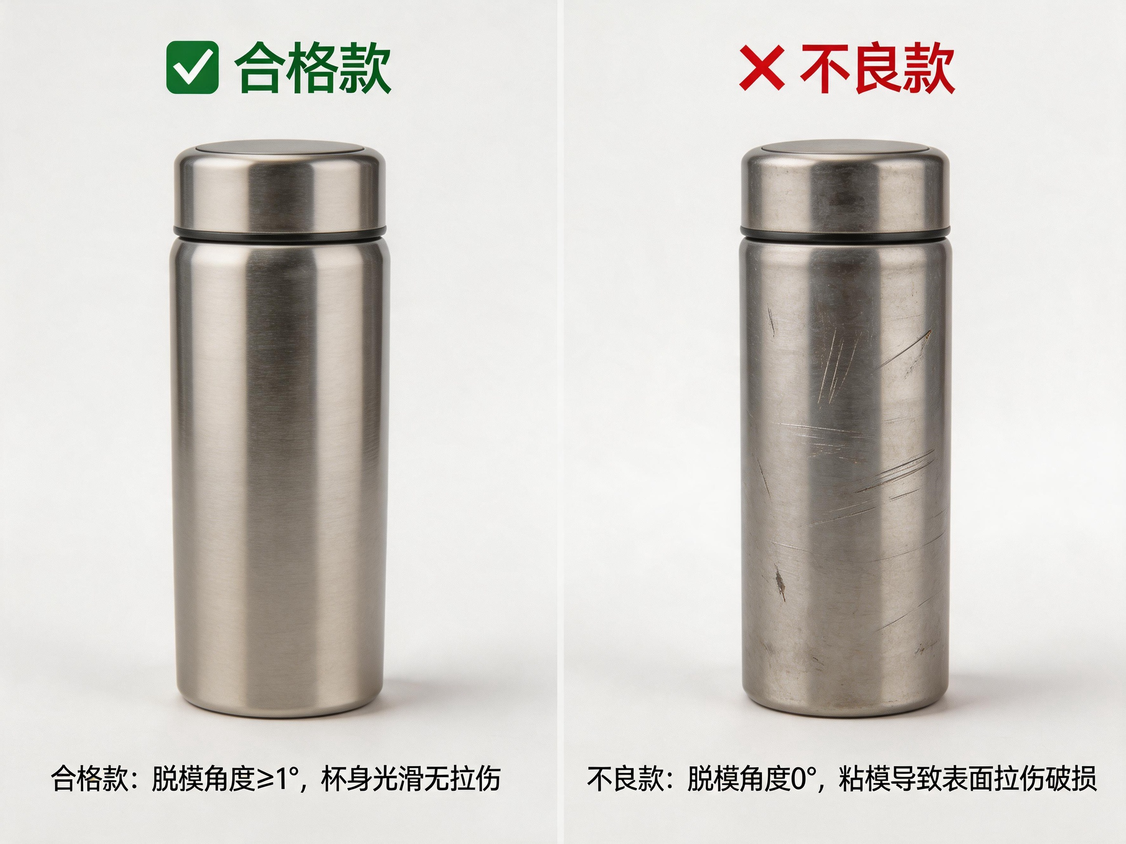 保温杯脱模角度 0° → 粘模拉伤