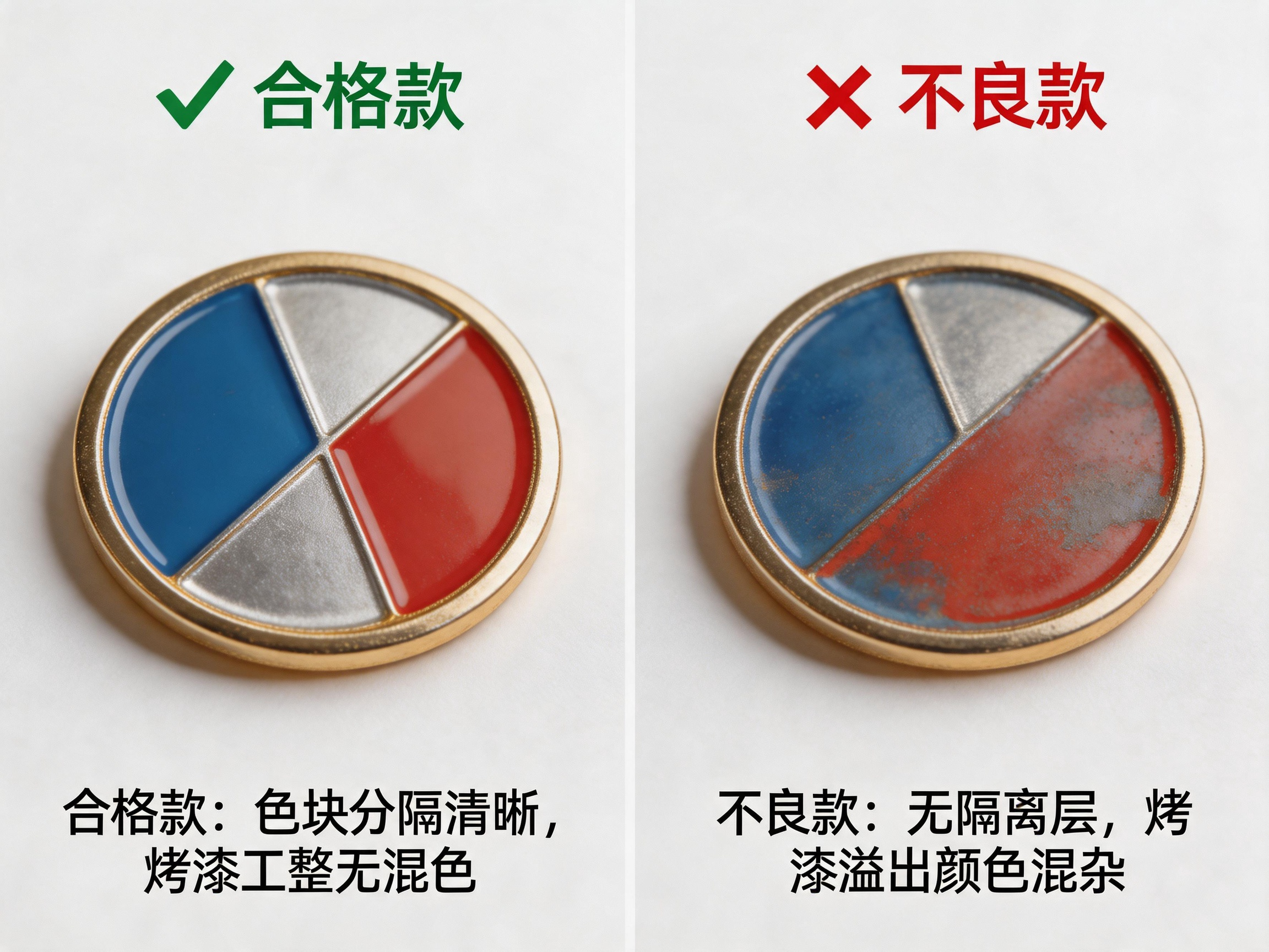 徽章无色块隔离 → 烤漆溢出