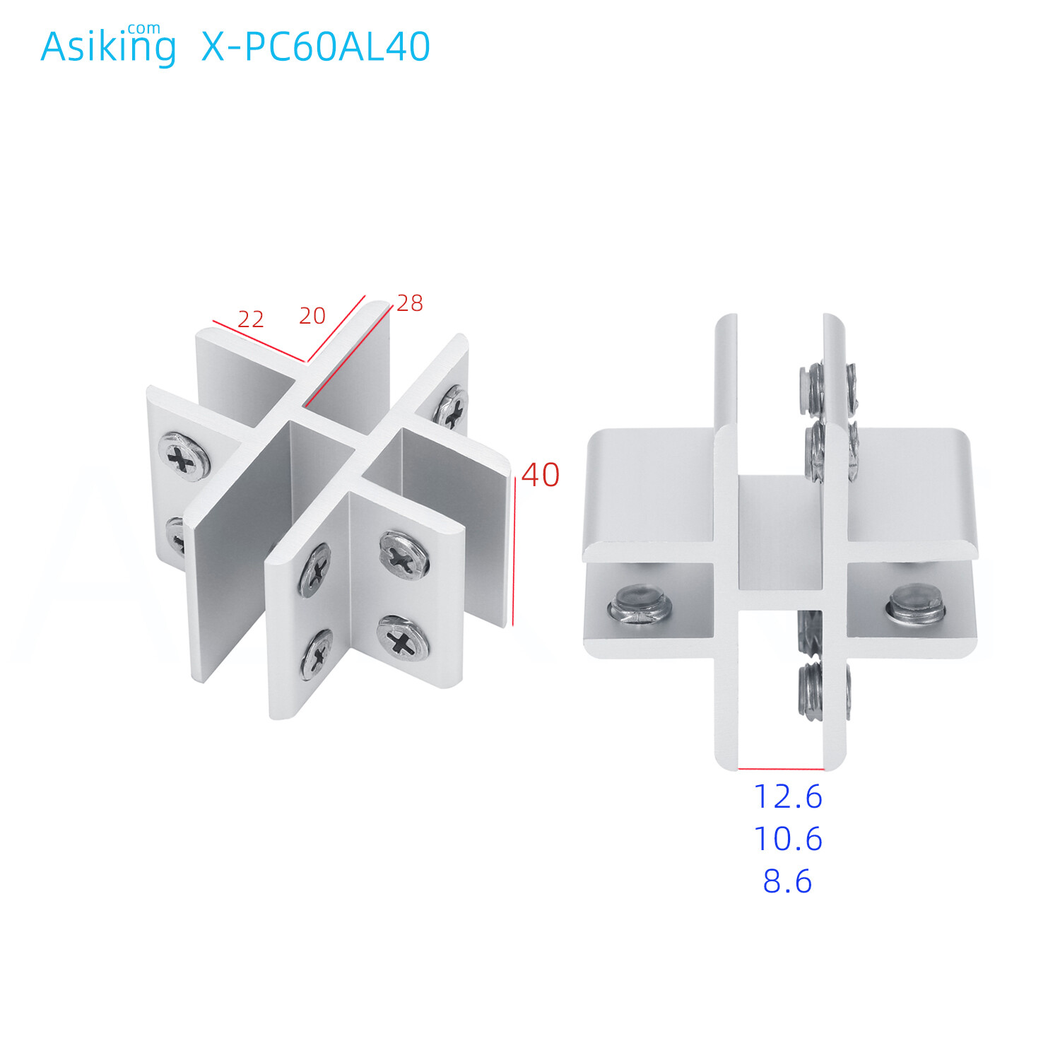 4 ways cross shape silver aluminum clamp
