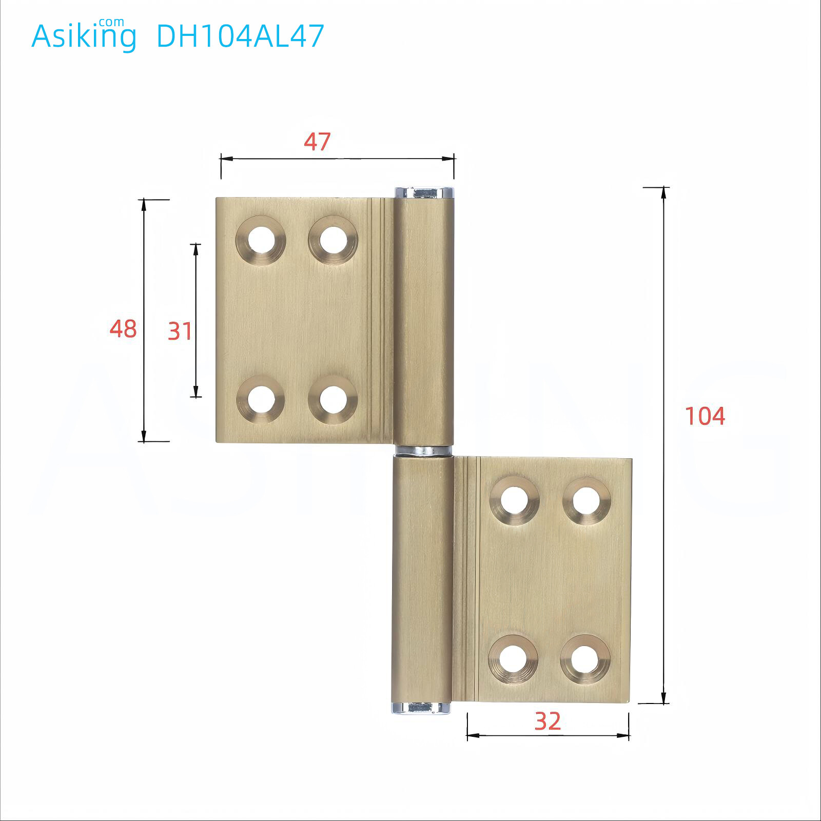 Detachable brushed gold anodized aluminum alloy door hinge