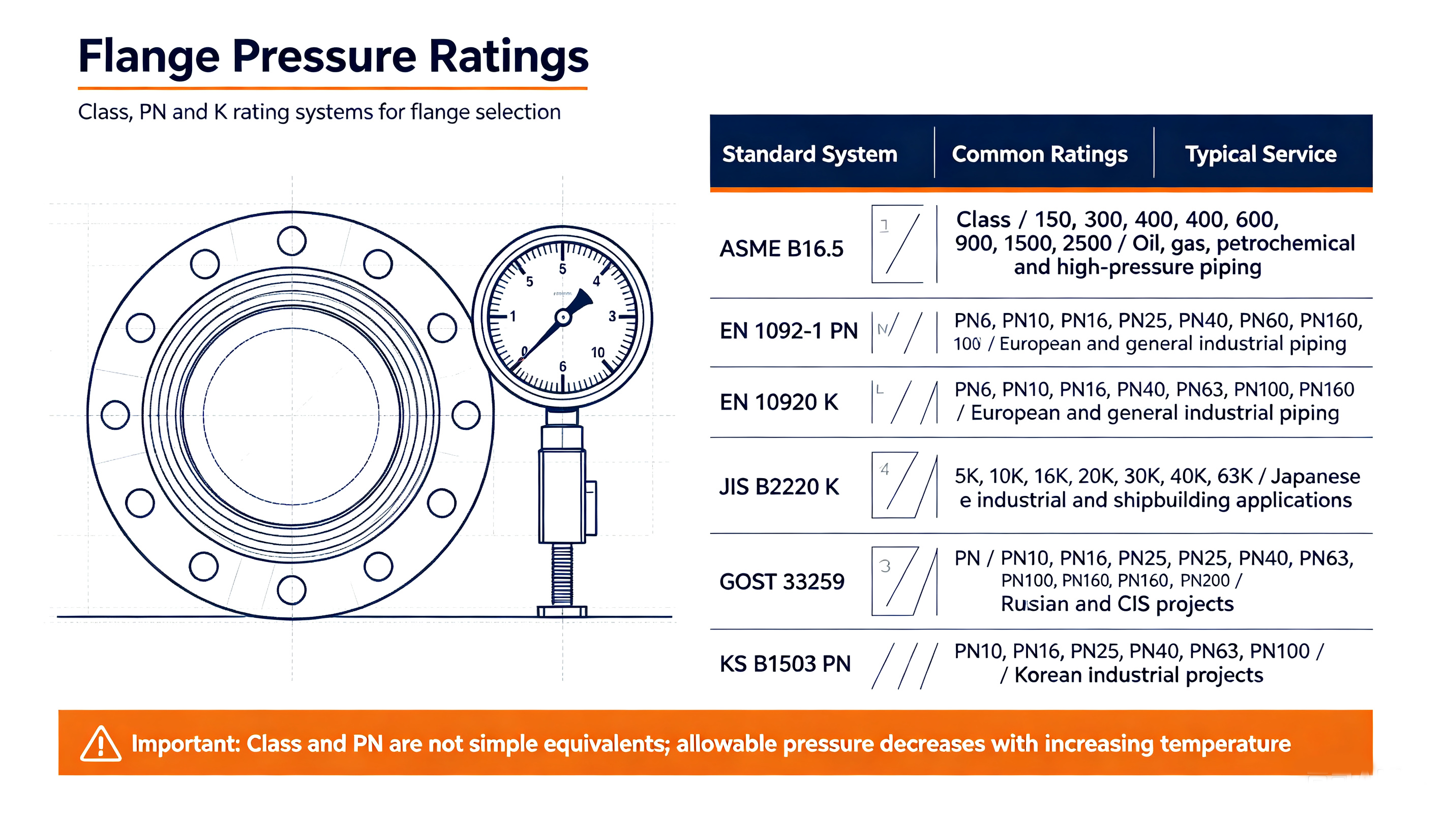 What are the pressure classes for flanges?