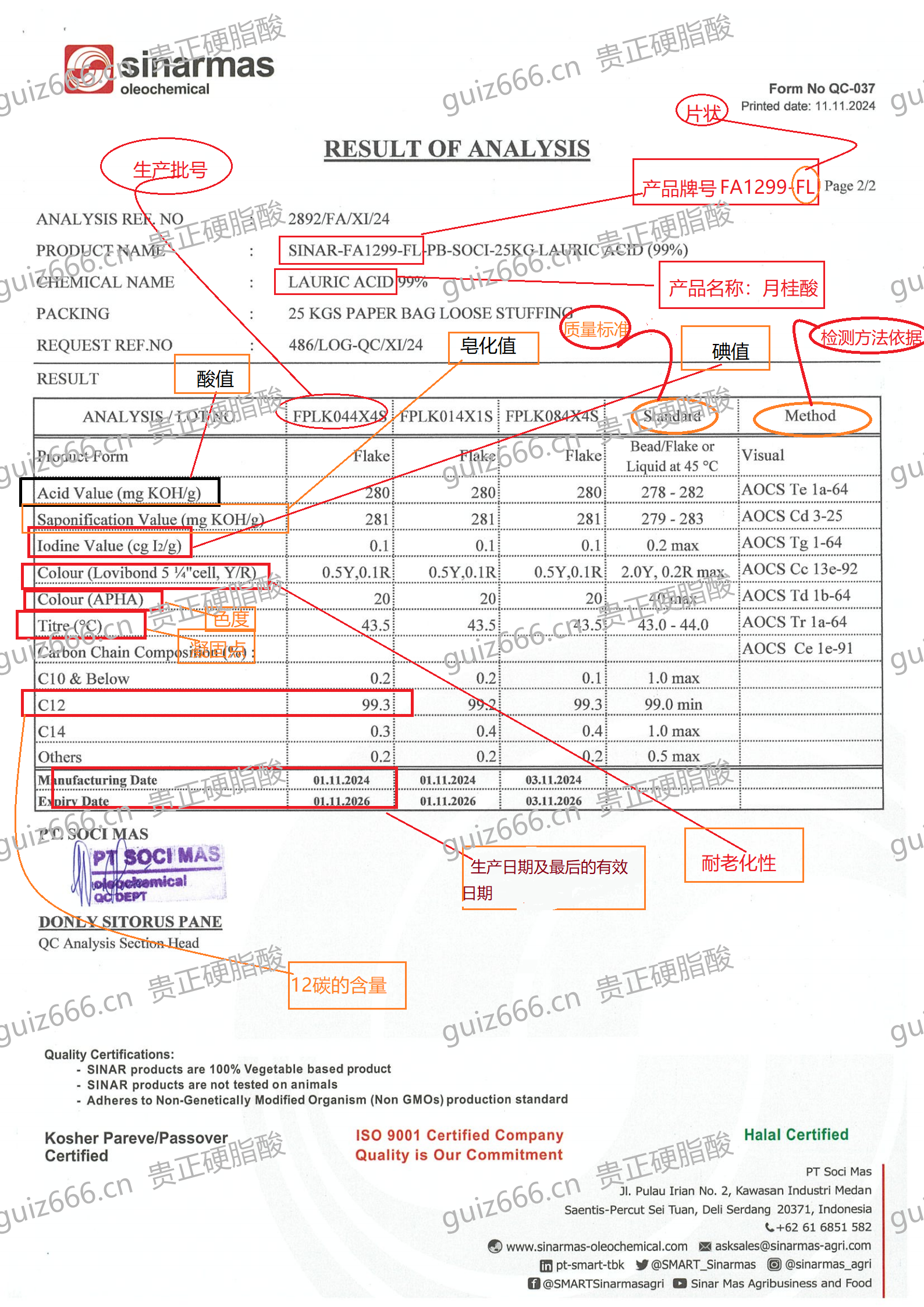 COA Test Report · Lauric Acid FA1299-FL