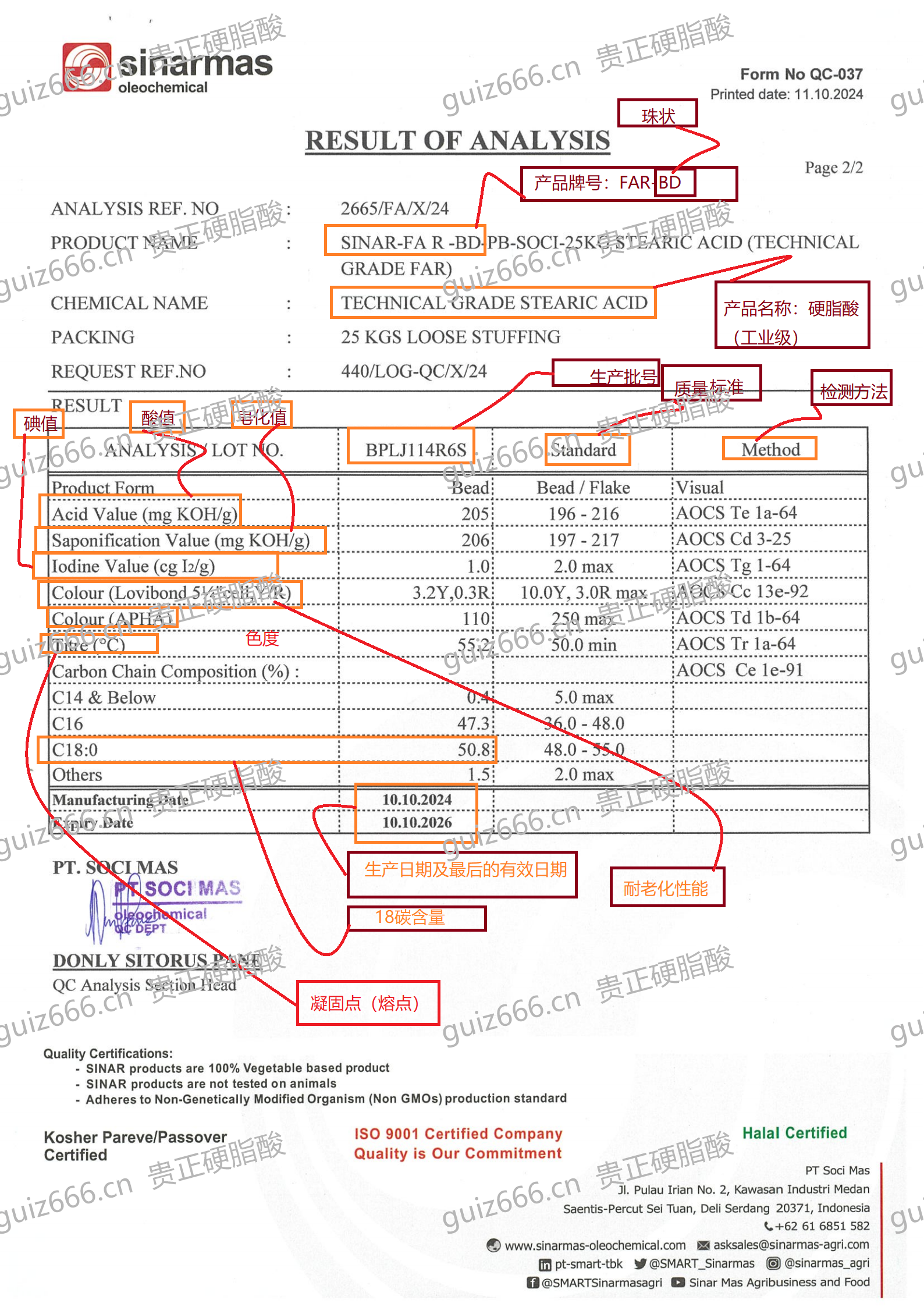 COA Test Report · Stearic Acid FAR-BD