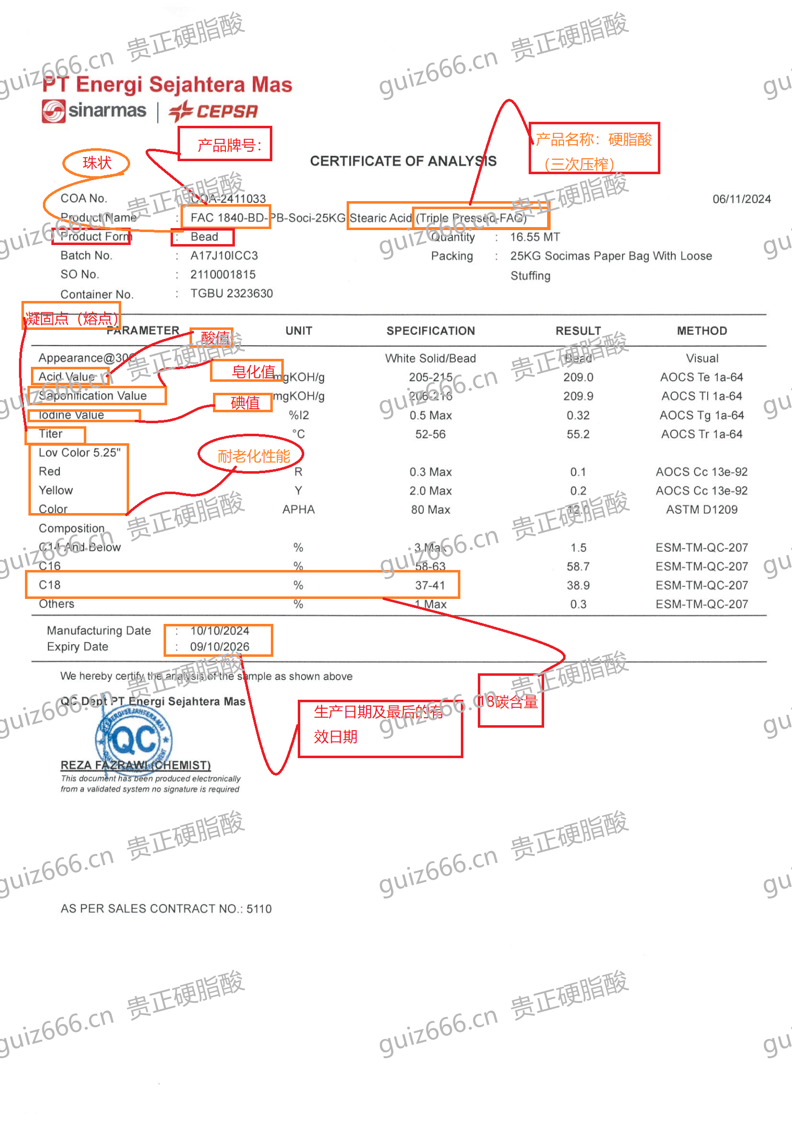 COA Test Report · Stearic Acid FAC 1840-BD
