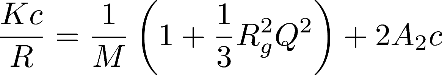 Zimm Equation: Kc/R = 1/M(1 + 1/3 Rg²Q²) + 2A₂c