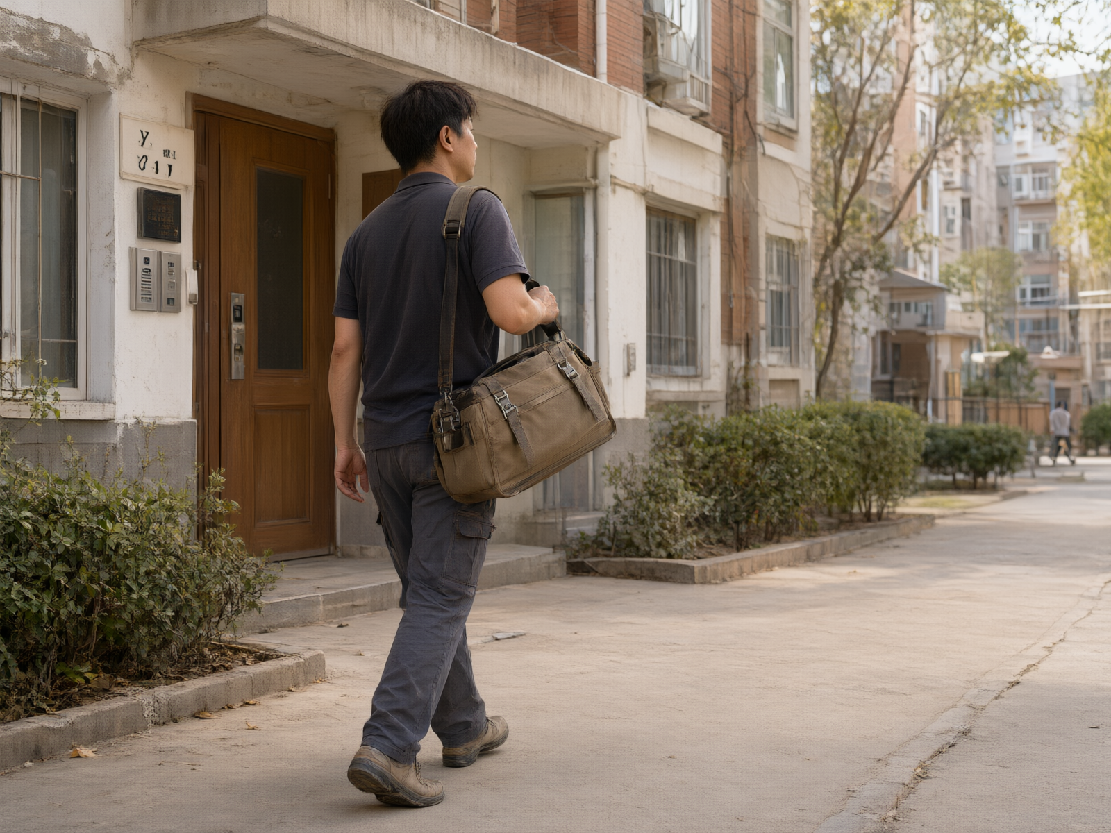 服务技师携带工具包前往天津住宅小区提供上门服务