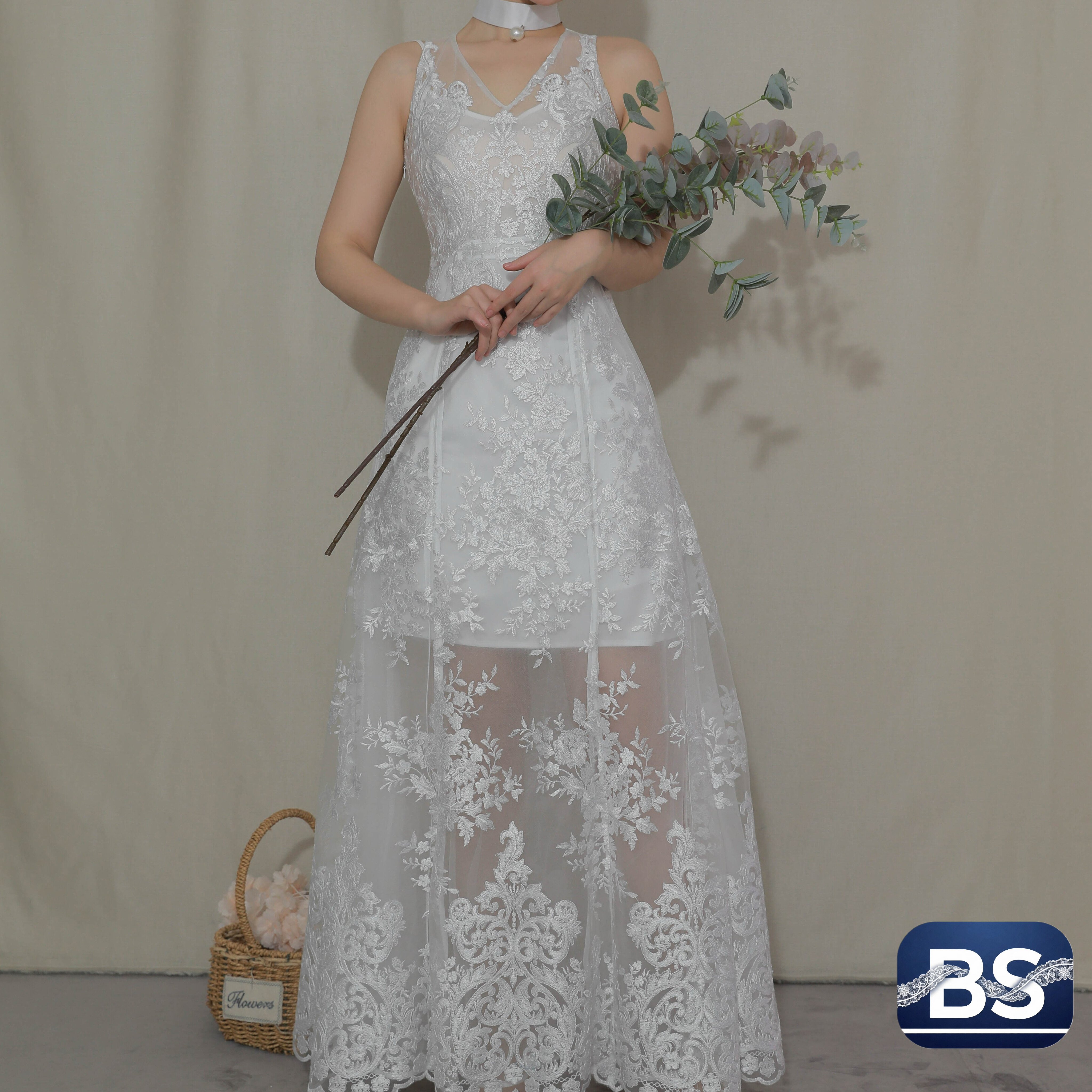 Polyester mesh long skirt-E1