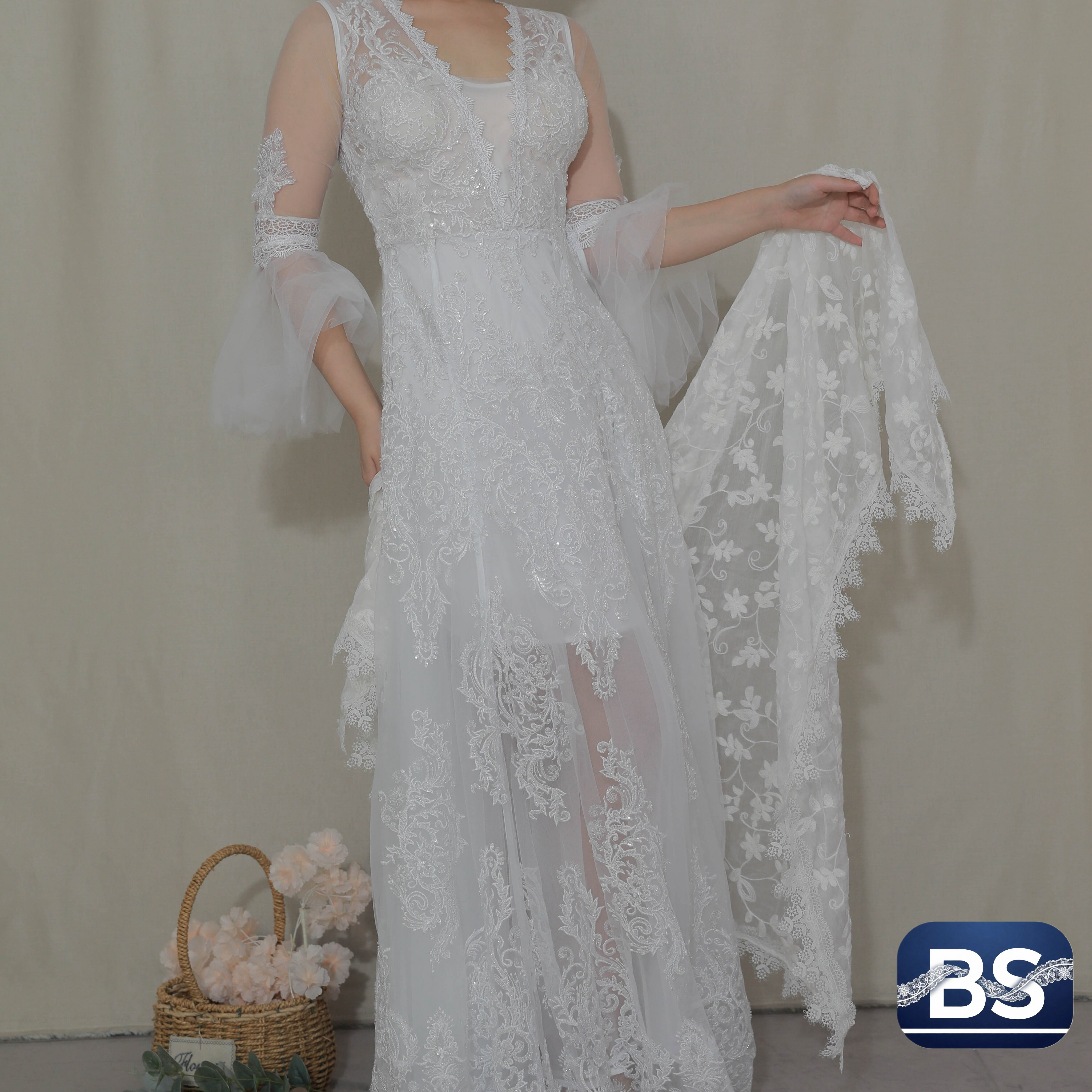 Sequin mesh long skirt-D1