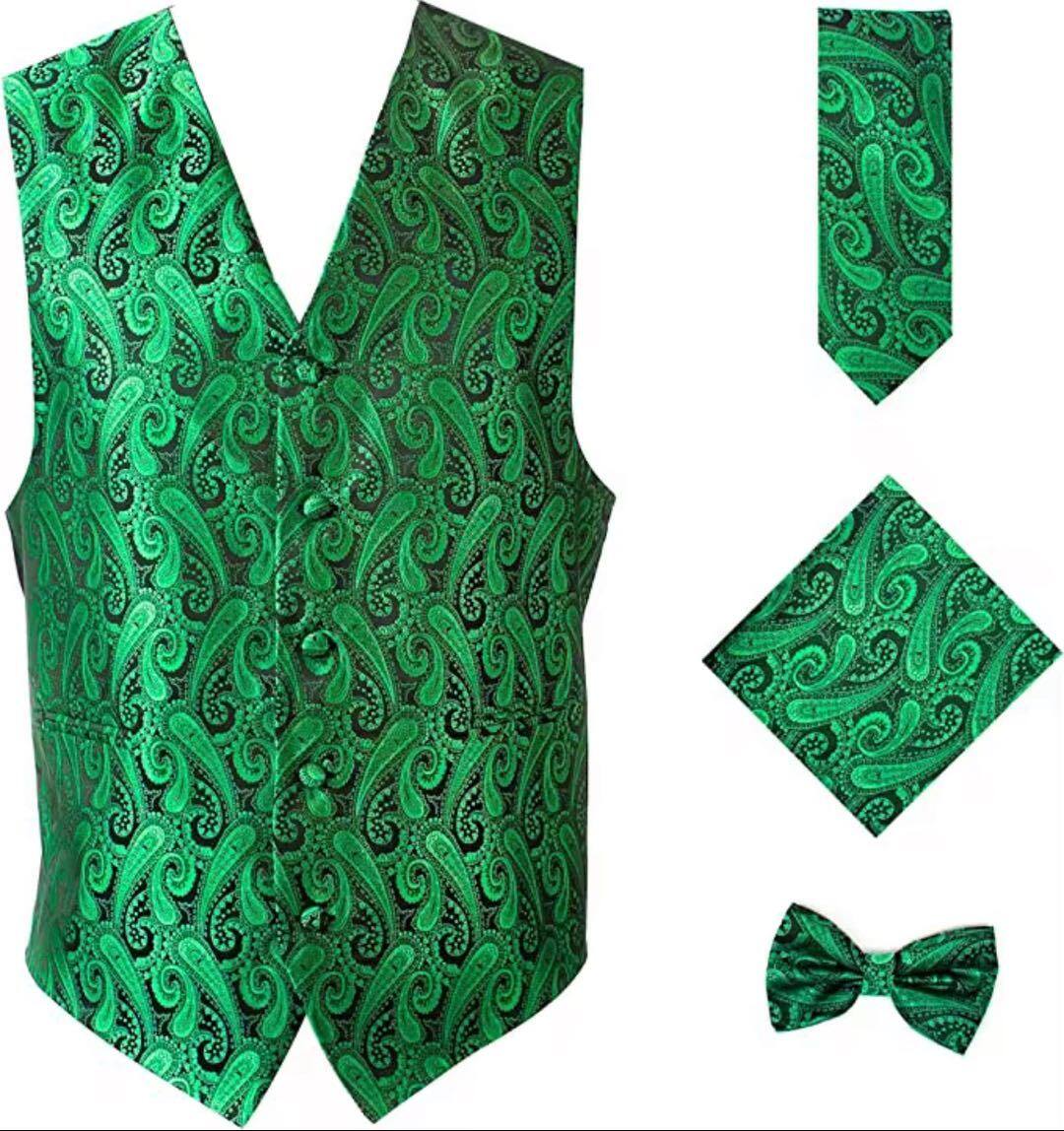 Custom Paisley Jacquard Tie Pcoket Bow Vest Set