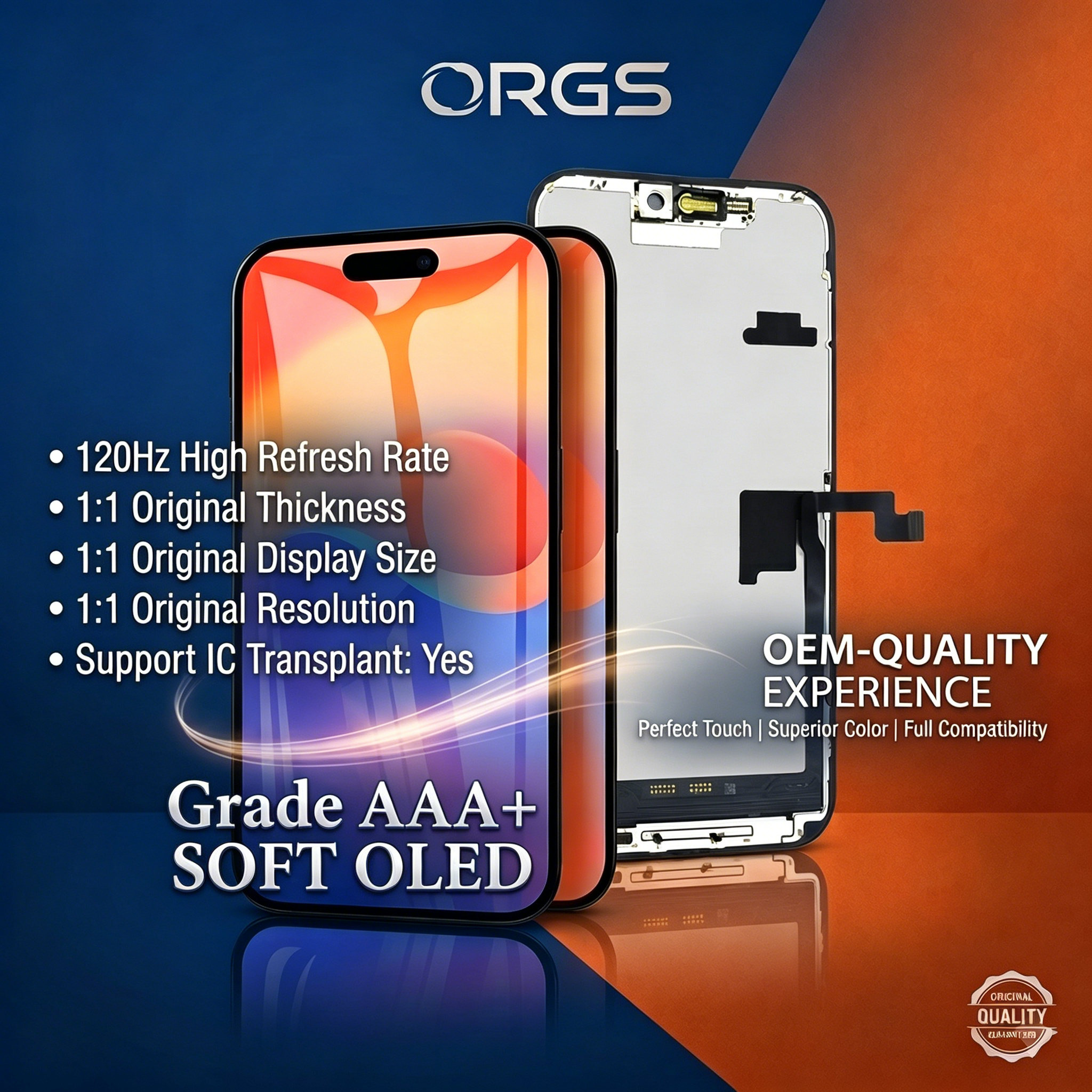 ORGS X-17 Soft OLED for iPhone | 120Hz IC Swap Repair Display