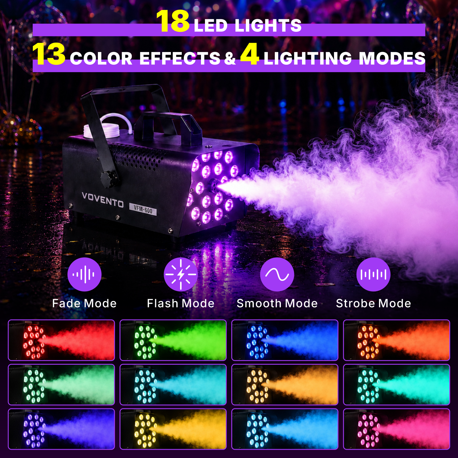 18 LED Lights 13 Color Effects 4 Lighting Modes