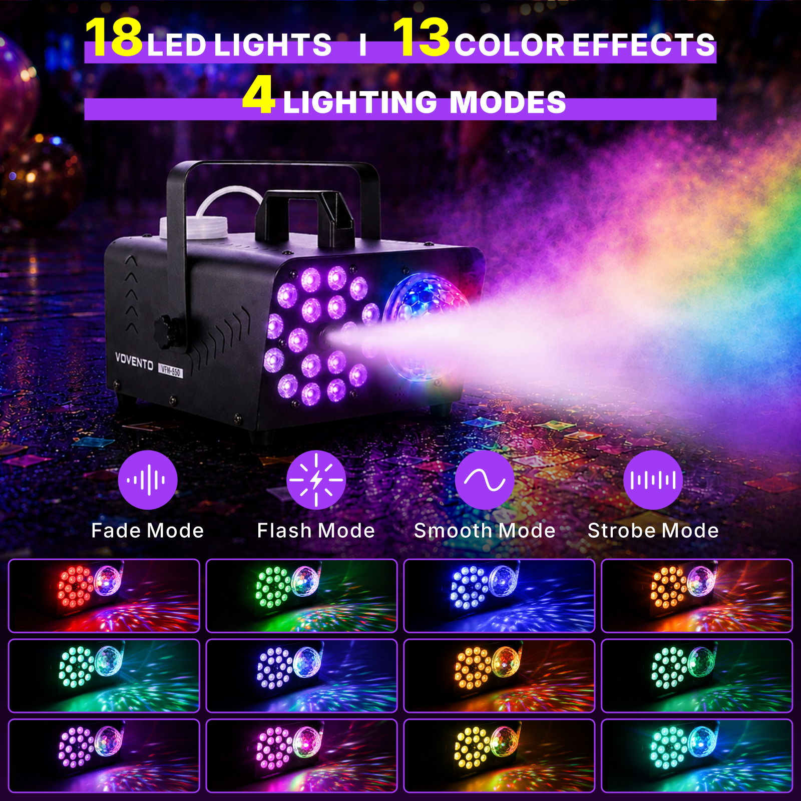 18 LED Lights 13 Color Effects 4 Lighting Modes