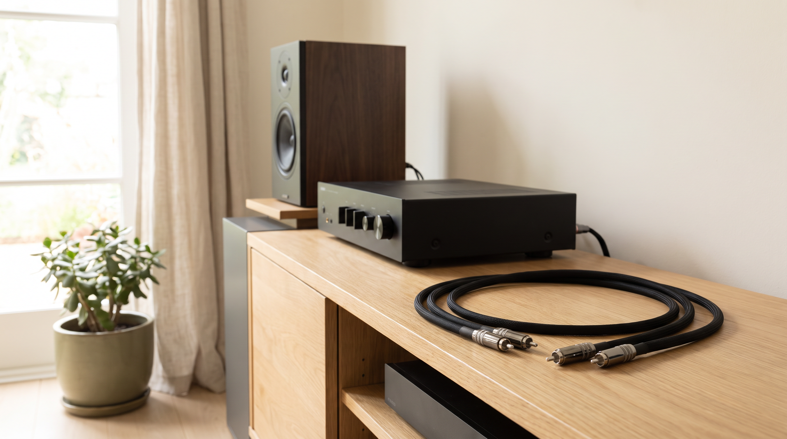 ZAEVRIL amplifier in a natural daylight living room - scene concept