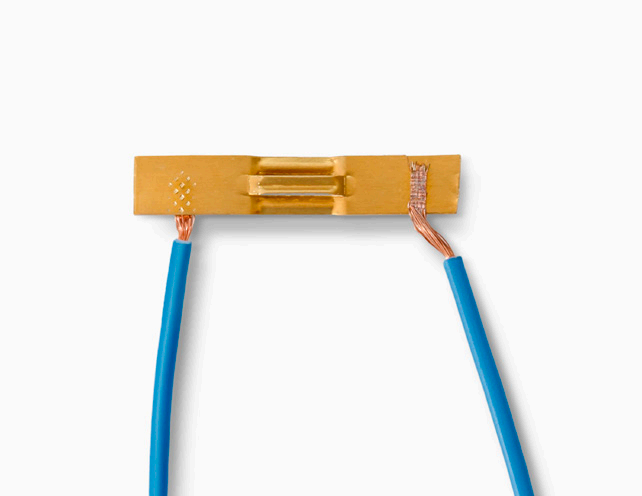 Blue cable metal connector welding sample