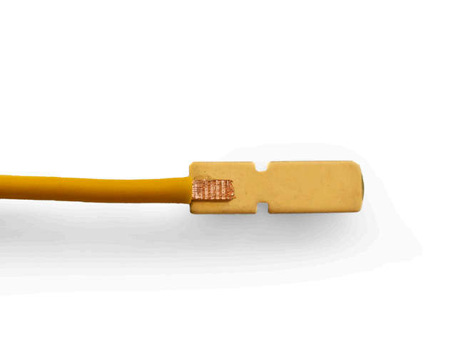 Sample of yellow cable flat terminal welding