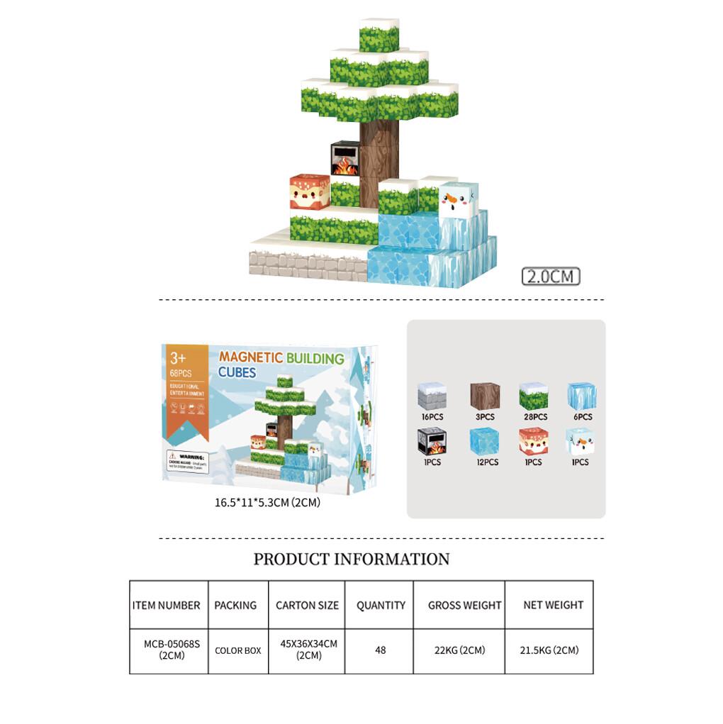 2.0cm Ice and snow magnetic cubes 68pcs
