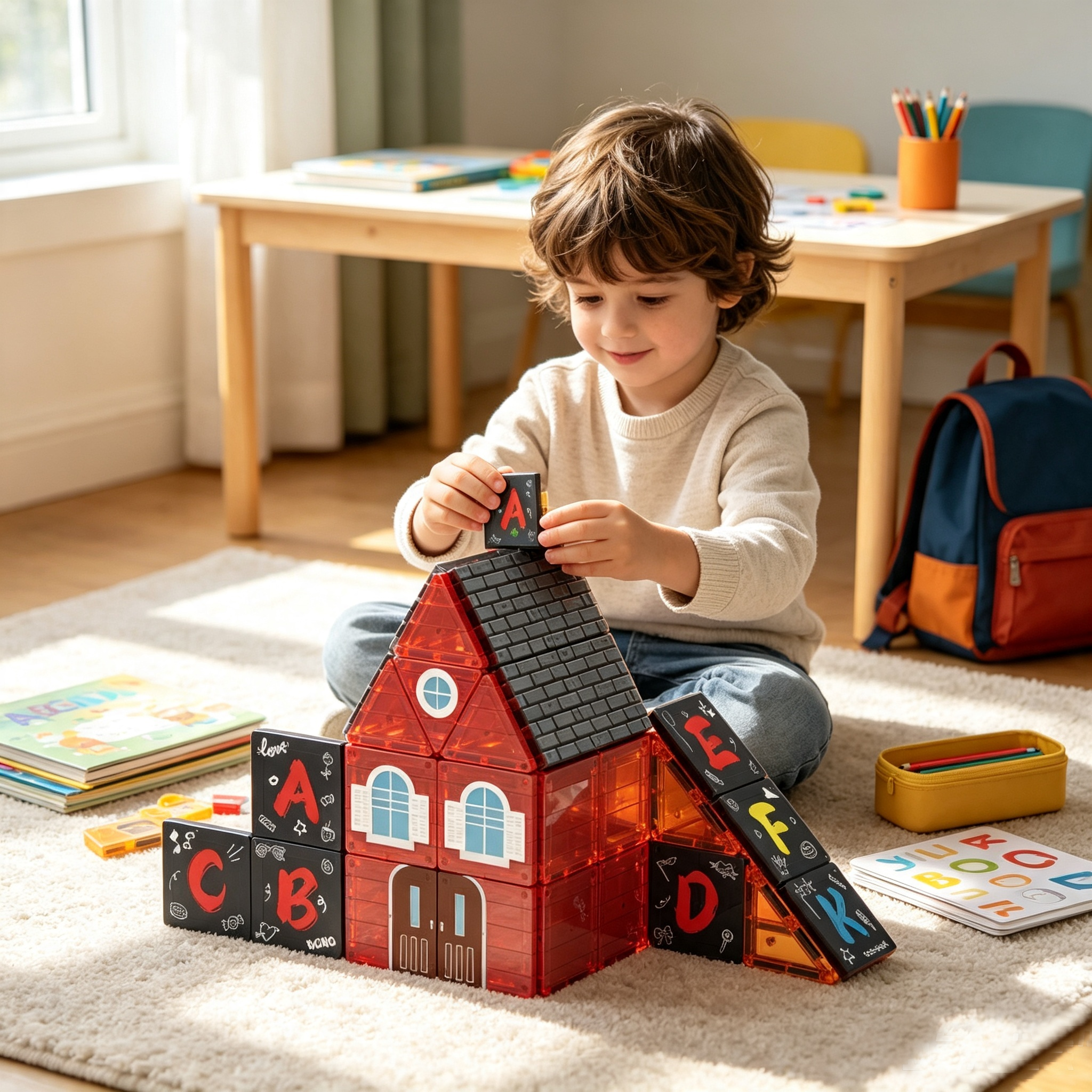 School+Alphabet cognition magnetic tiles 50pcs