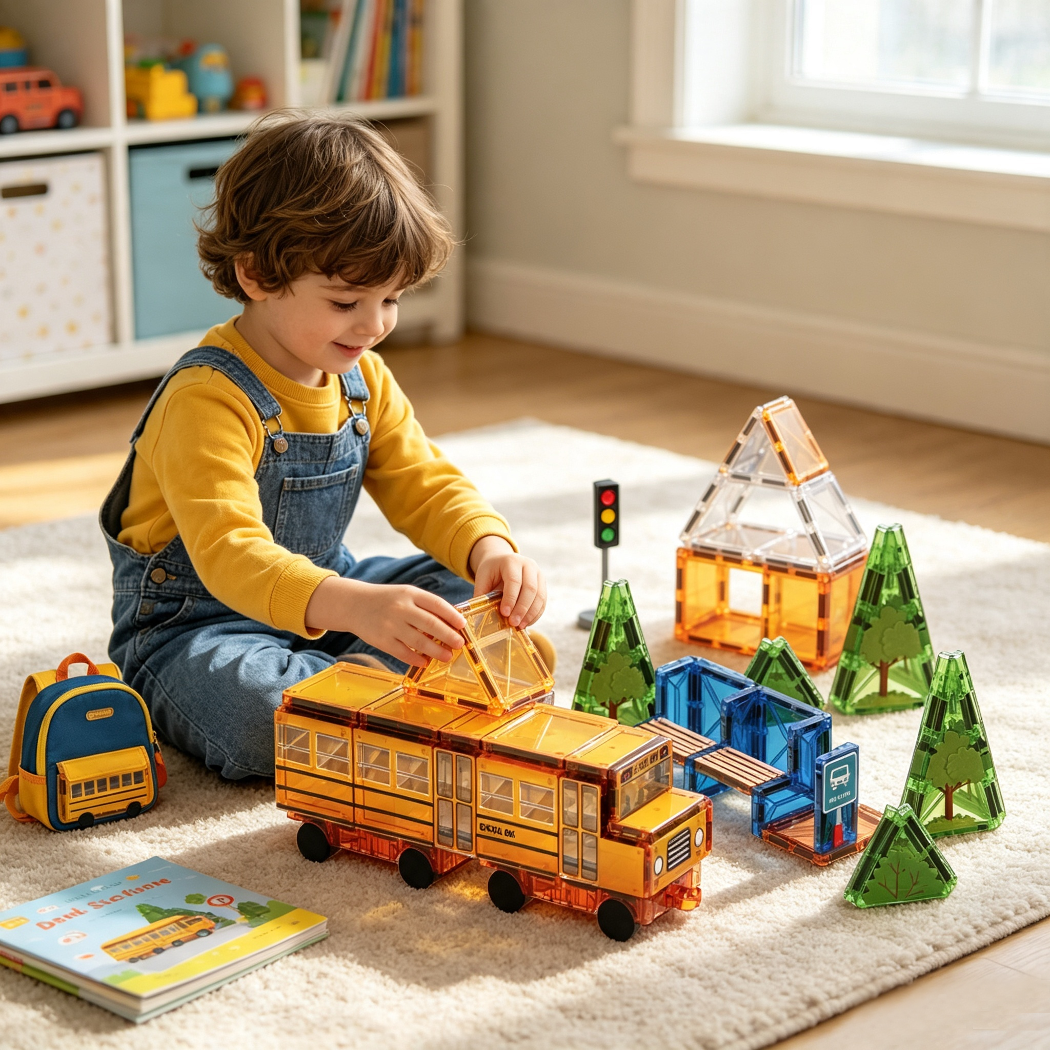 School Bus+Digital Cognition magnetic tiles 42pcs