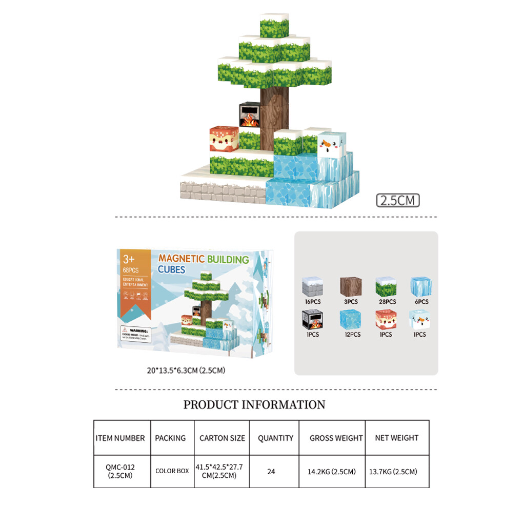 2.5cm Ice and snow magnetic cubes 68pcs