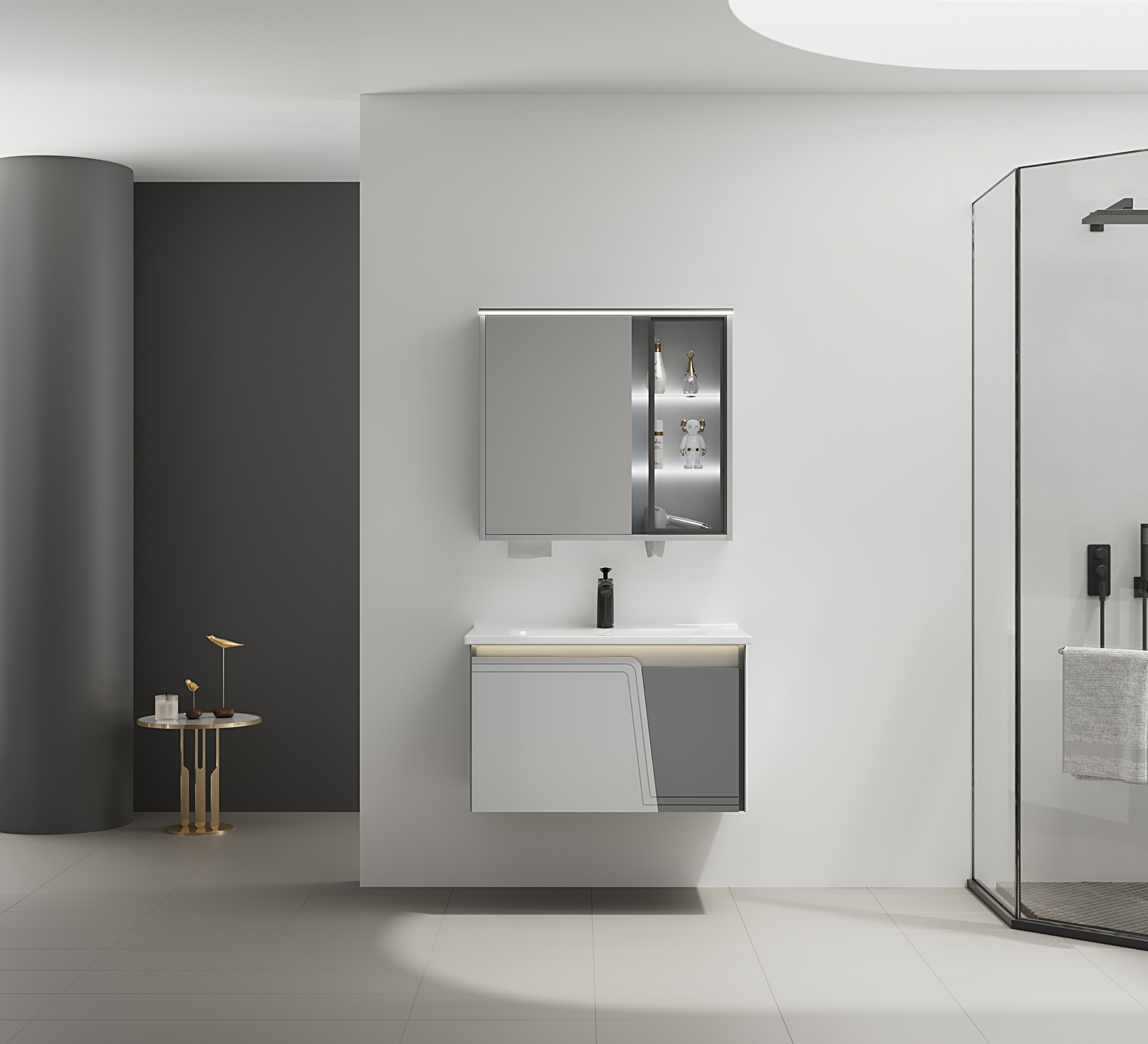 ET-V026 Natural Stone Basin Bathroom Vanity with Dark Wood Cabinet
