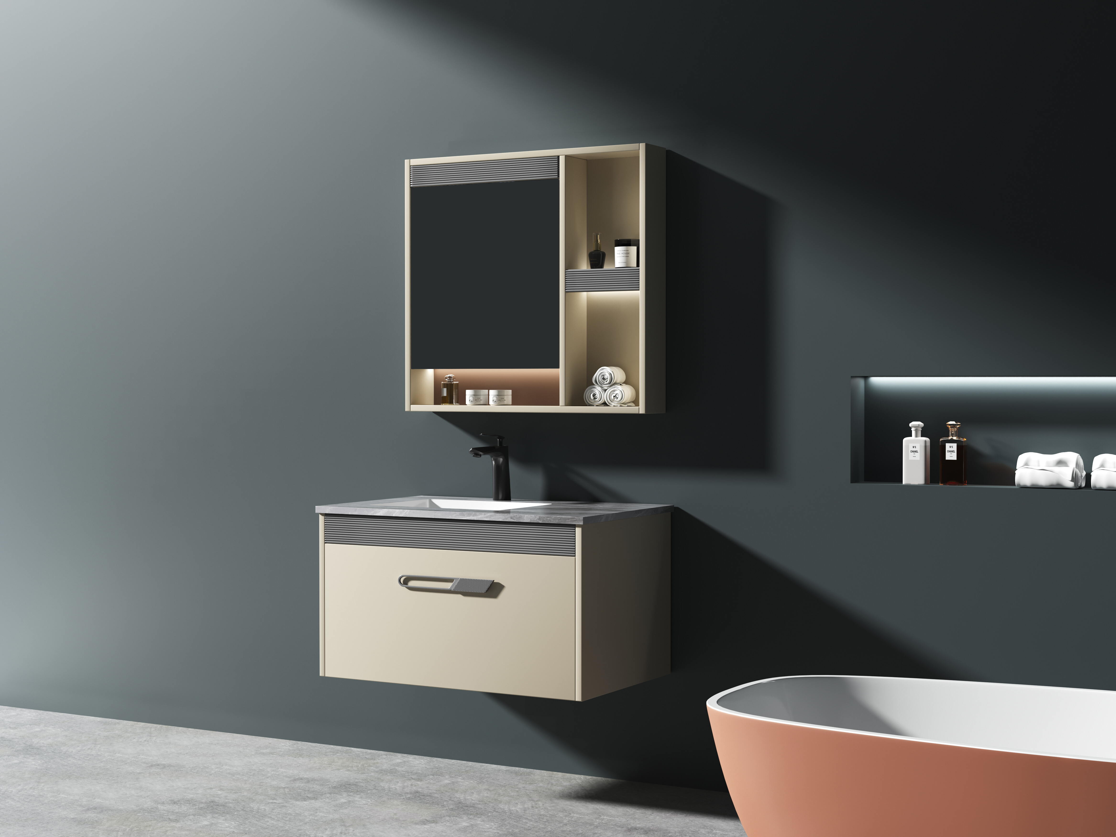 ET-V001 Modern Wall Mounted Bathroom Vanity with Integrated Sink