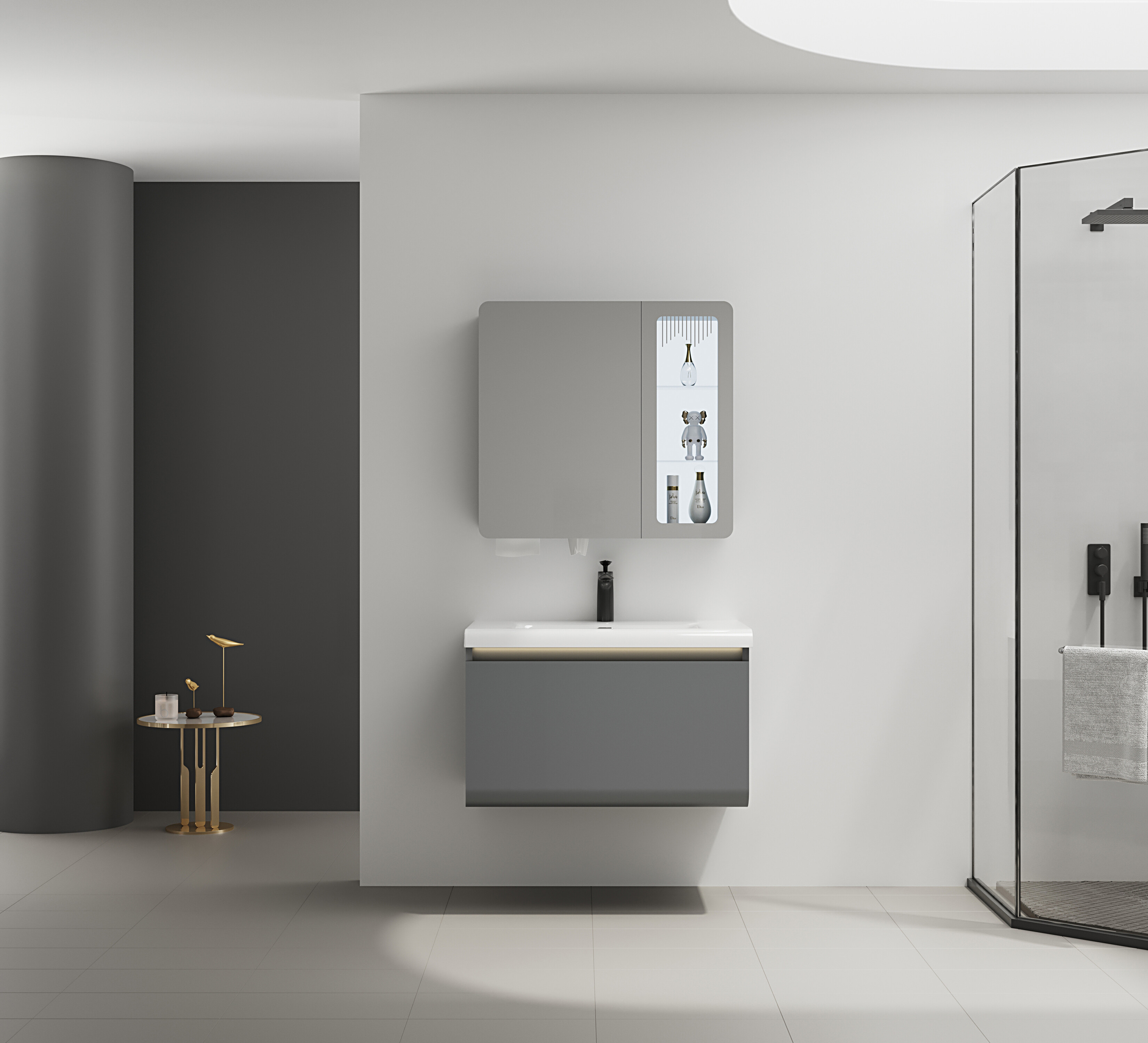 ET-V029 Bathroom Vanity with Glass Shelf and Vessel Sink
