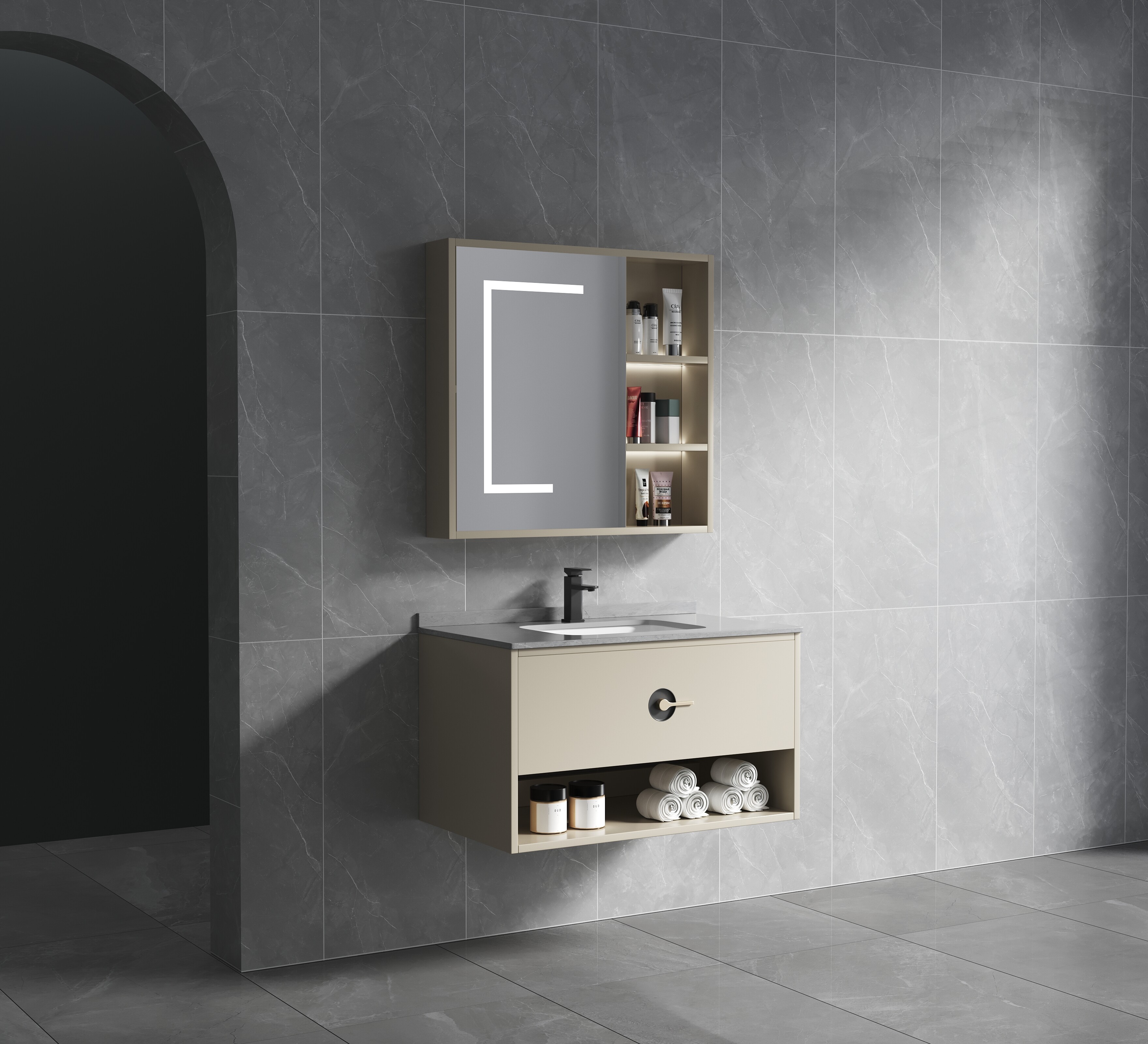 ET-V007 Freestanding Bathroom Vanity with Legs and Storage Doors