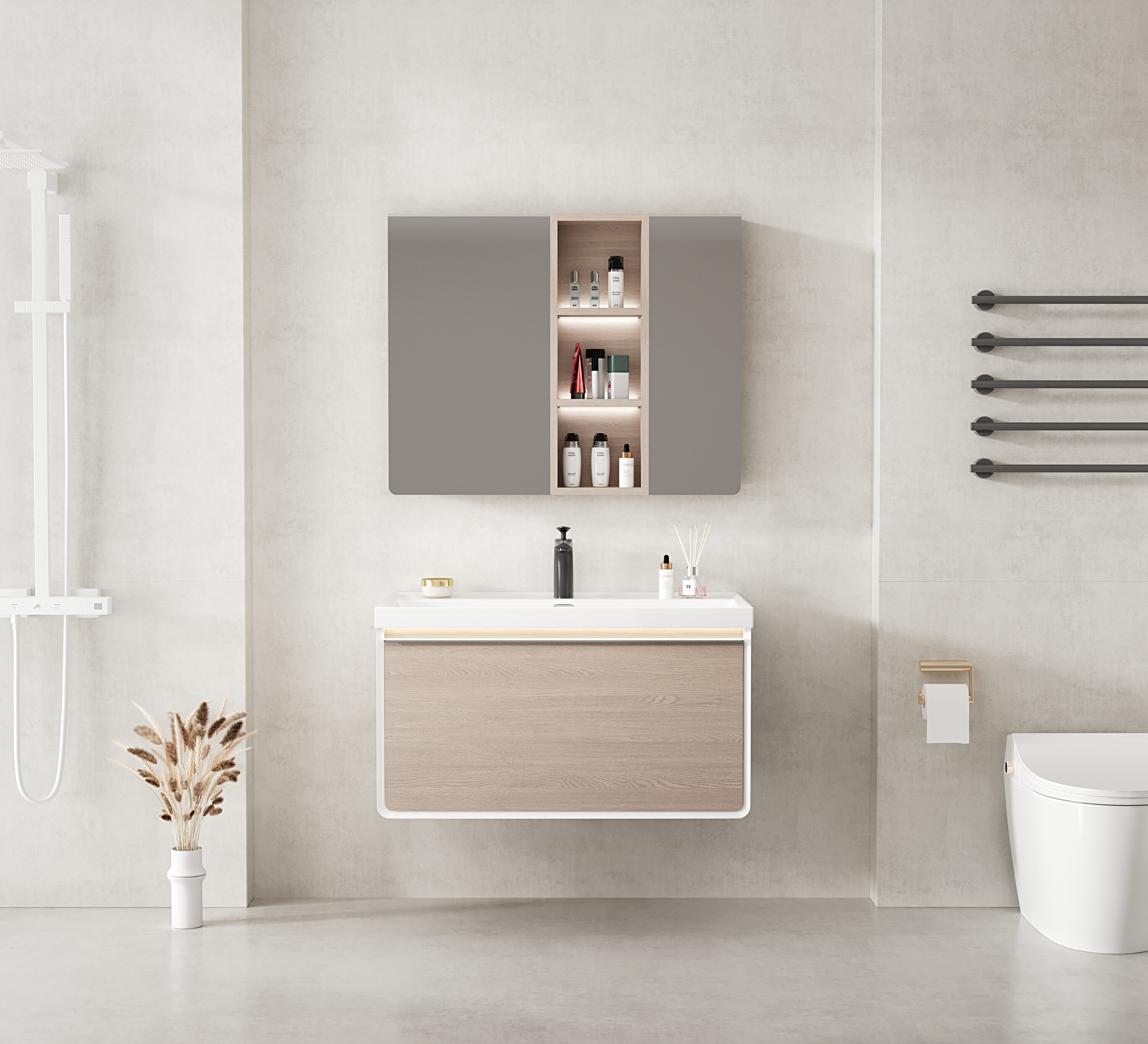 ET-V040 Luxury Bathroom Vanity with Gold Accent Frame