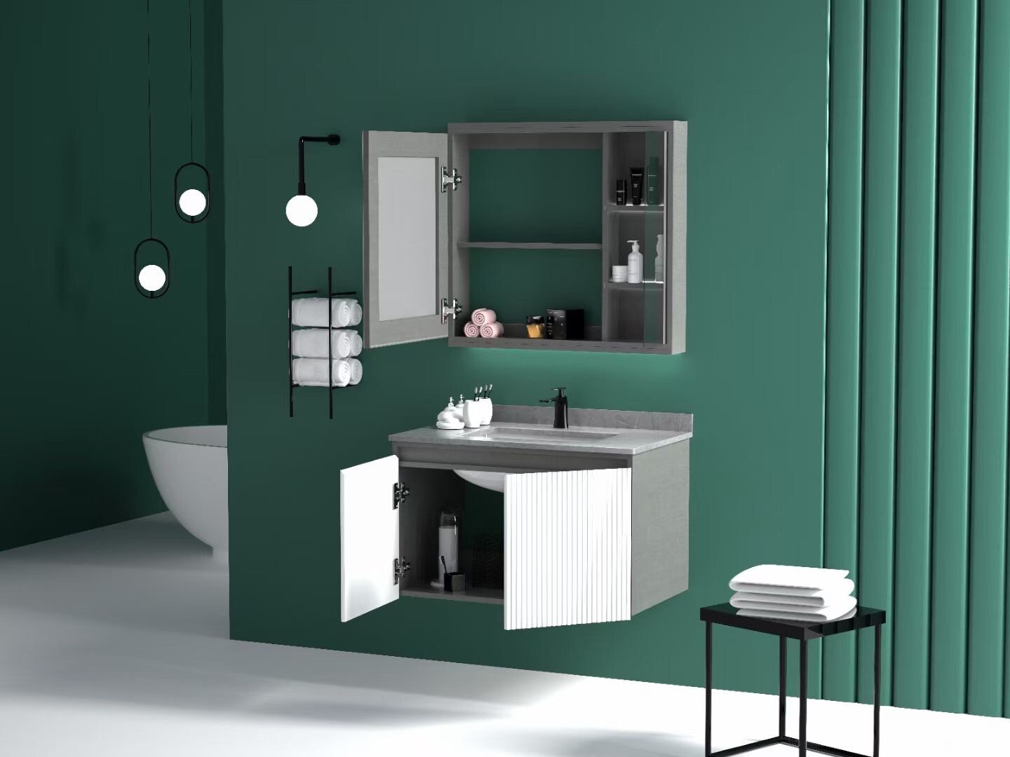ET-V014 White Gloss Bathroom Vanity for Small Bathroom